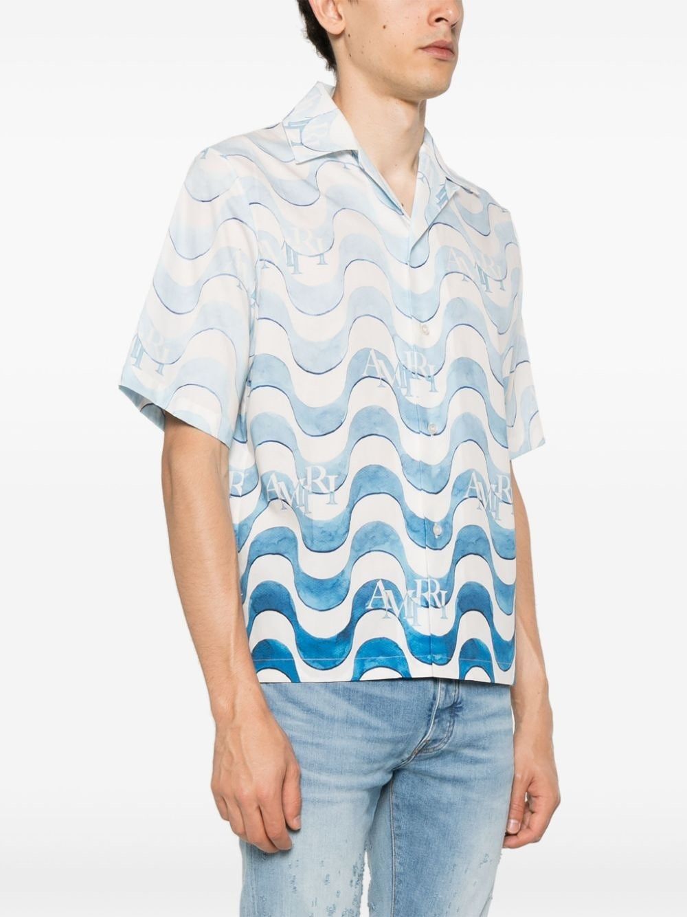Amiri o1s1wg110825 Wave-Print Cotton Shirt in Blue/White Size US S / EU 44-46 / 1 - 3 Thumbnail