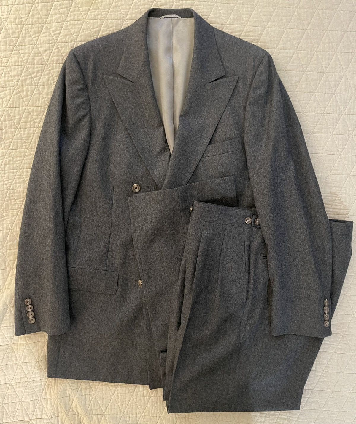 Chaps Ralph Lauren × Vintage Double Breasted Wool Flannel Pleated Suit Size 42L - 1 Thumbnail