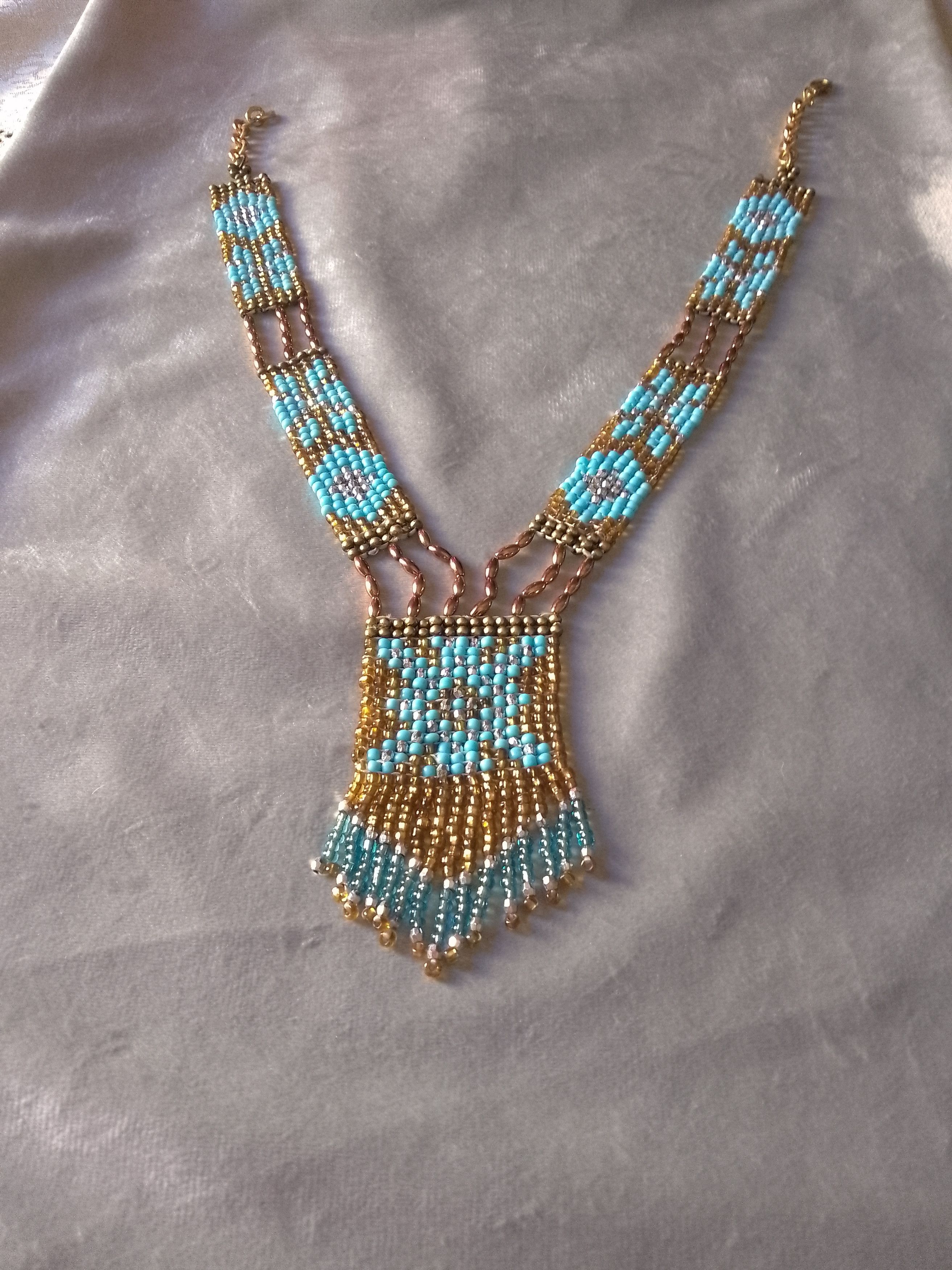 Handmade Necklace Long Native American Ethnic Blue/Gold Size ONE SIZE - 4 Thumbnail