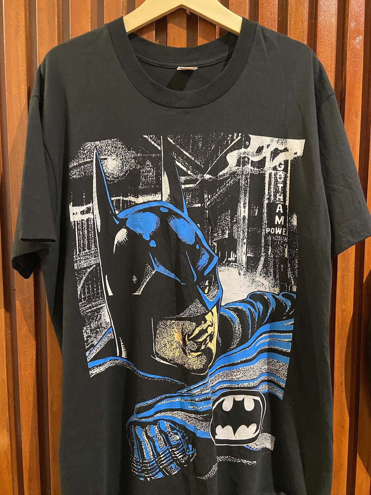 image of Vintage Batman Returns 1992 Mega Print Faded Black T-Shirt, Men's (Size XL)