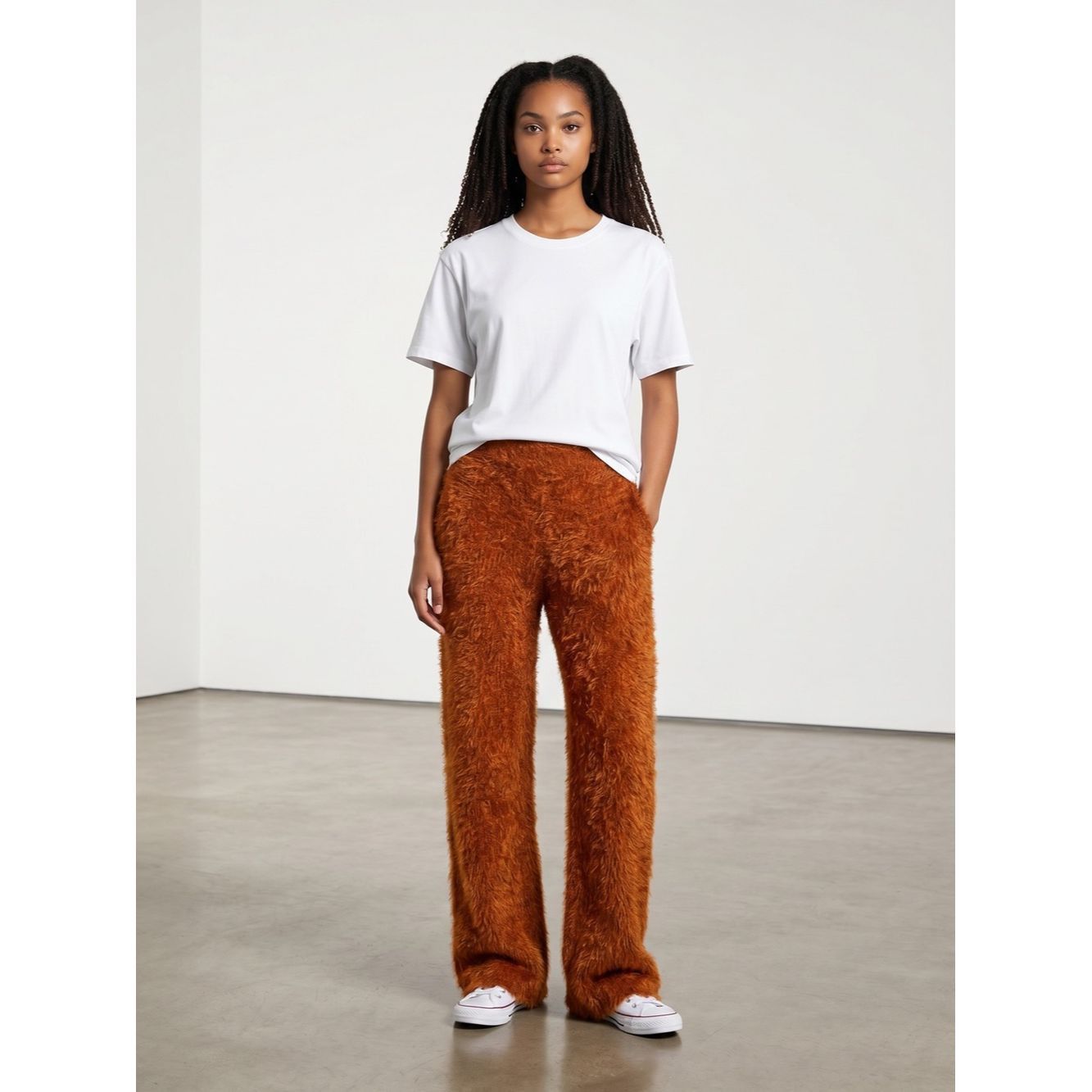 Nasty Gal Nasty Gal Plush Wide Leg Fuzzy Knit Pants in Burnt Orange S Size 28" / US 6 / IT 42 - 1 Thumbnail