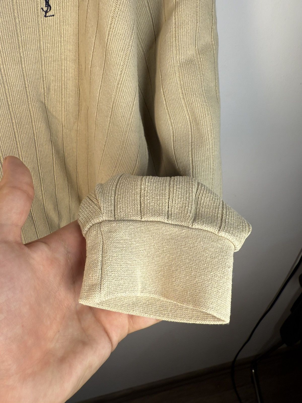 Yves Saint Laurent 90s Beige YSL Sweatshirt 1/4 Quarter Zip Sweater Rugby Shirt Size US L / EU 52-54 / 3 - 14 Thumbnail