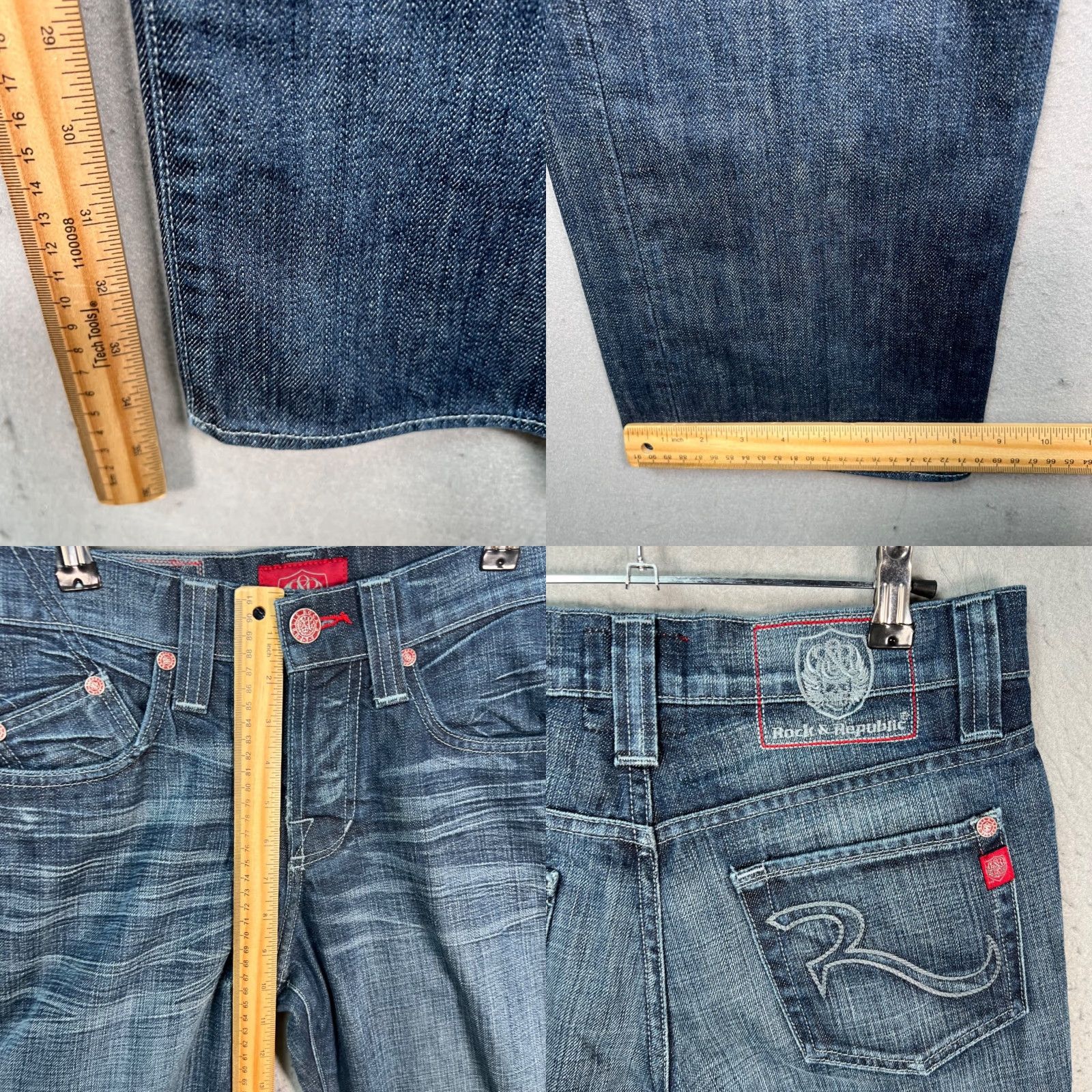 Vintage Rock & Republic Womens Size 29 Distressed Denim Jeans Straight Leg Blue Wash Size 29" - 8 Thumbnail