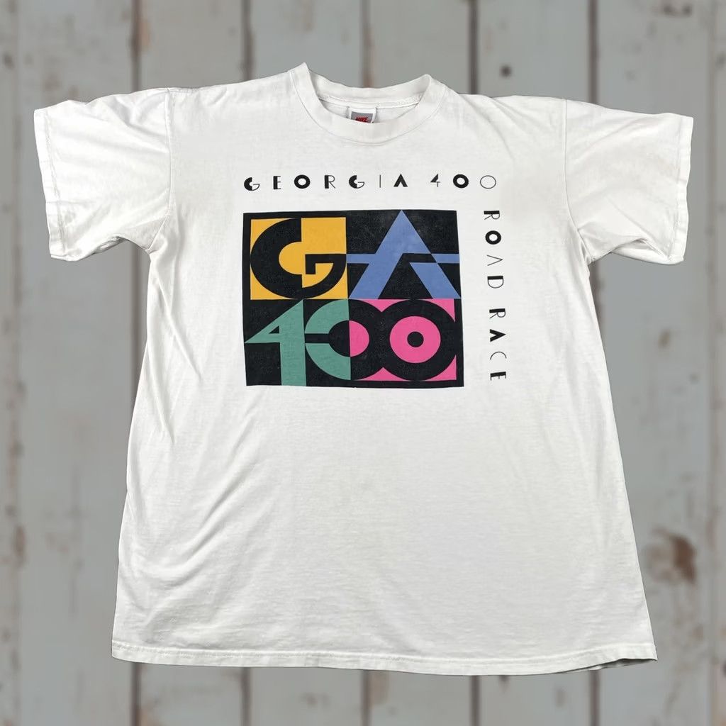 Nike VINTAGE Nike L White Shirt Mens 90s Georgia 400 Road Race 1993 Nike Town Atlanta Made In USA Size US L / EU 52-54 / 3 - 1 Thumbnail