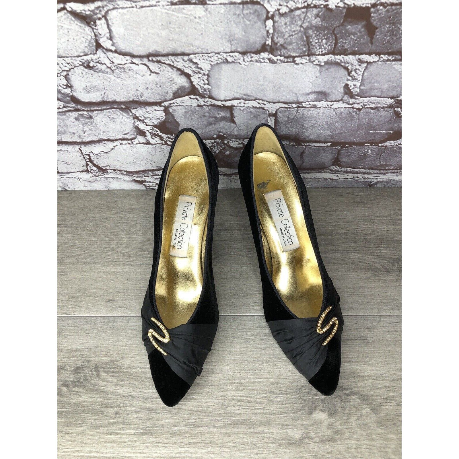 Other Private Collection Black Suede Rhinestone Pointed Toe Pumps Size US 9.5 / IT 39.5 - 17 Thumbnail