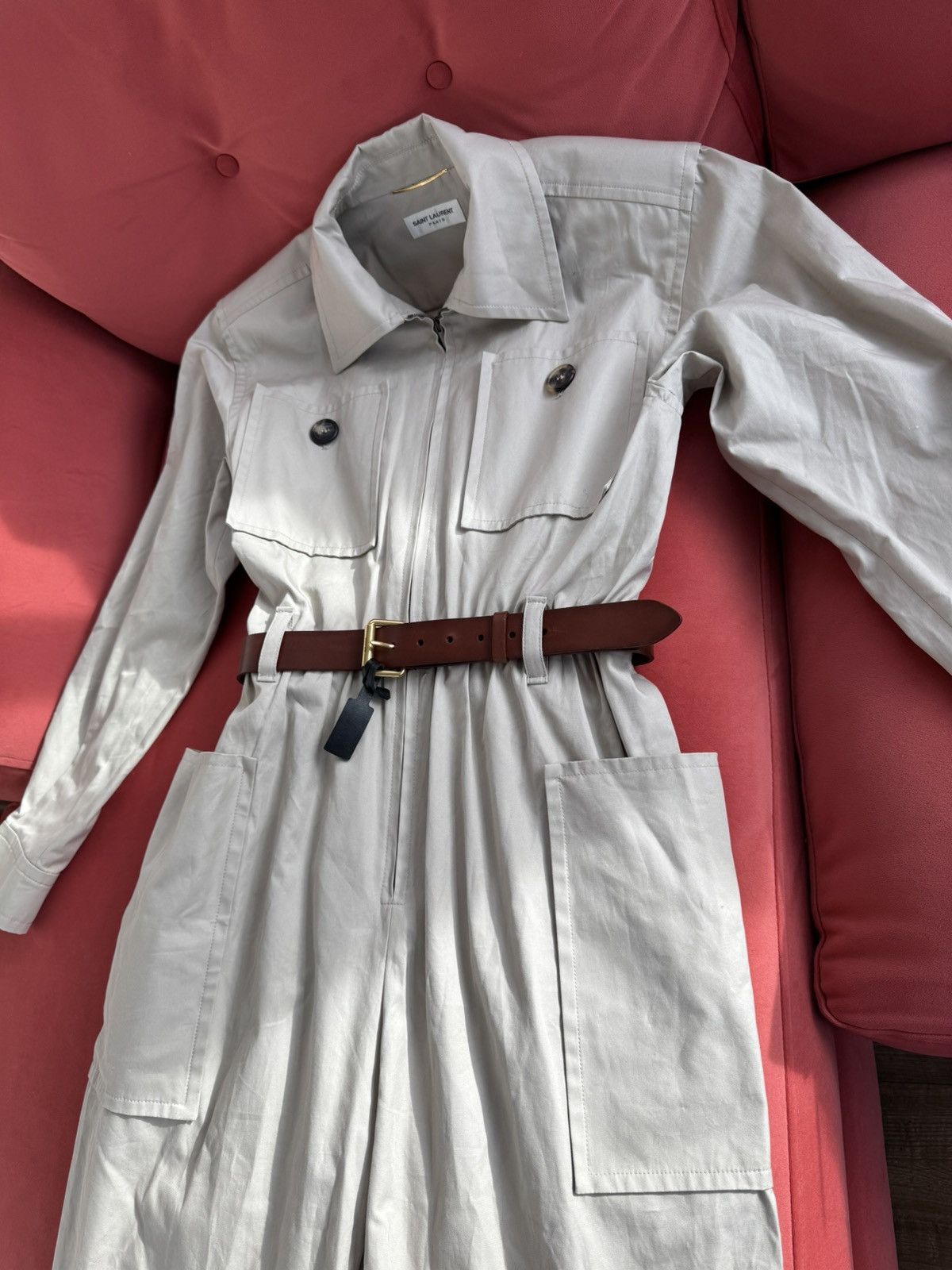 Saint Laurent Paris Saint Laurent New Safari Cotton Twill beige jumpsuit, size M Size 27" / US 4 / IT 40 - 9 Thumbnail
