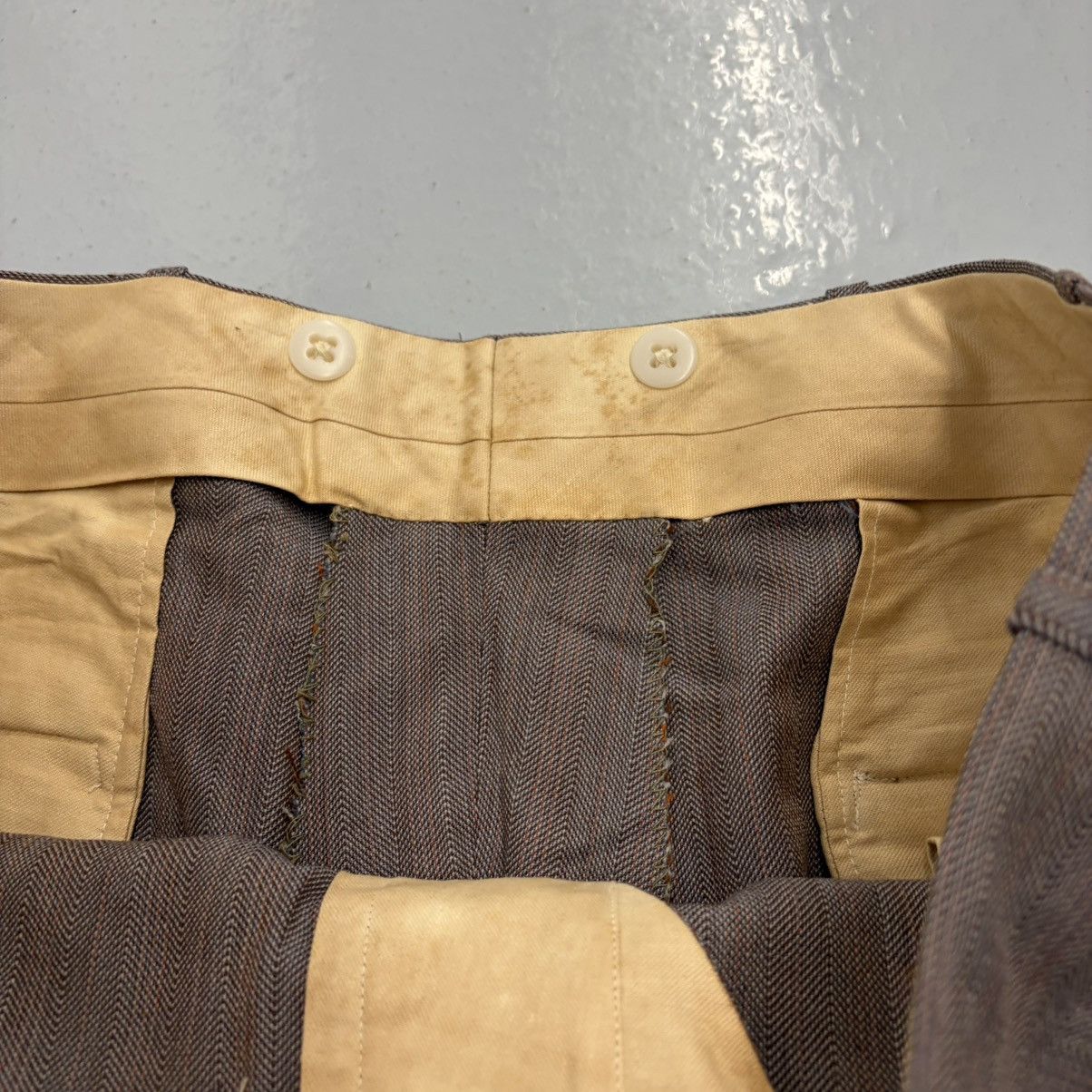 Other NOS Vintage 50s Brown Herringbone Wool Trousers 36x27 Size US 36 / EU 52 - 4 Thumbnail