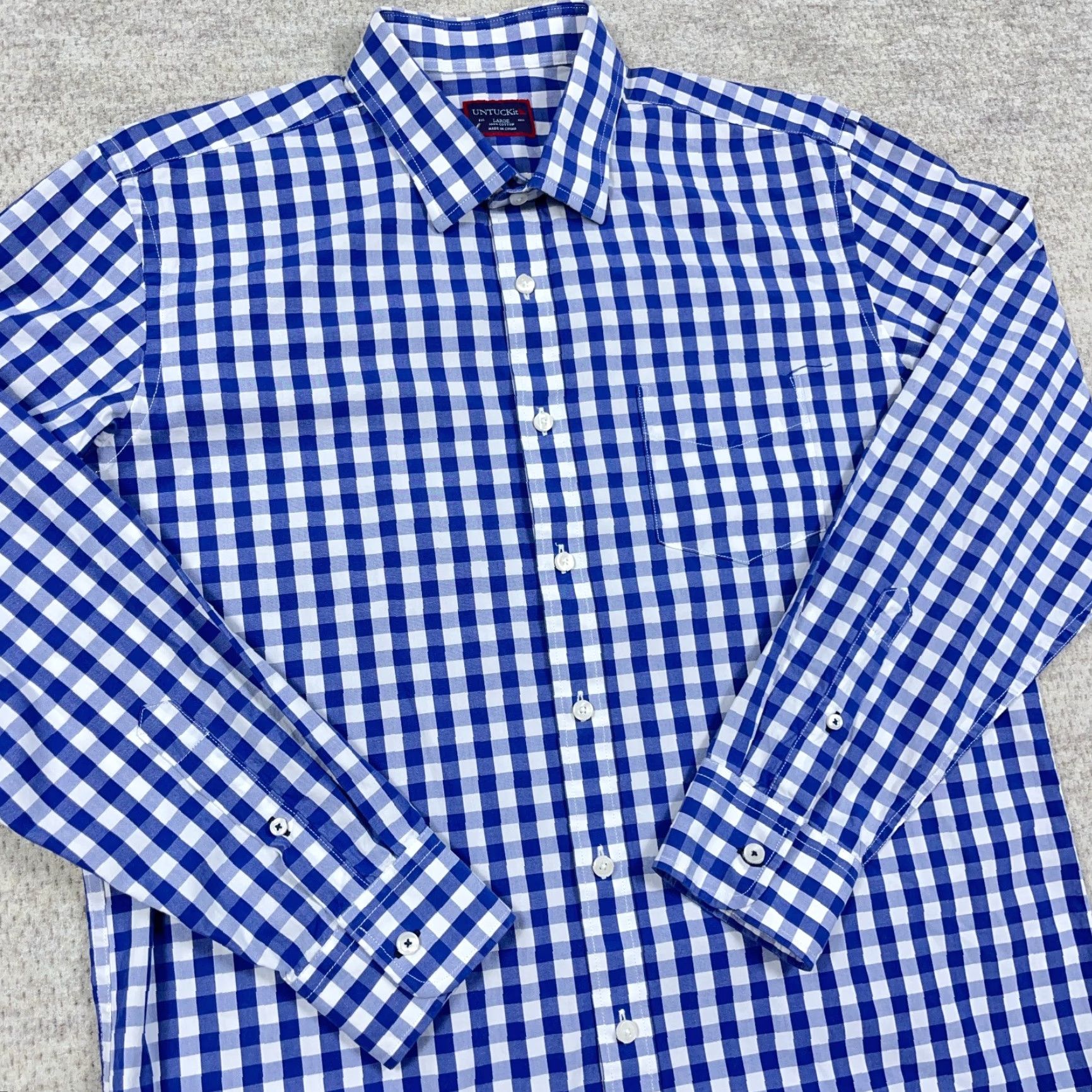 UNTUCKit UNTUCKit Shirt Men Large Blue White Button Up Gingham Check Dress Casual Poplin Size US L / EU 52-54 / 3 - 5 Thumbnail
