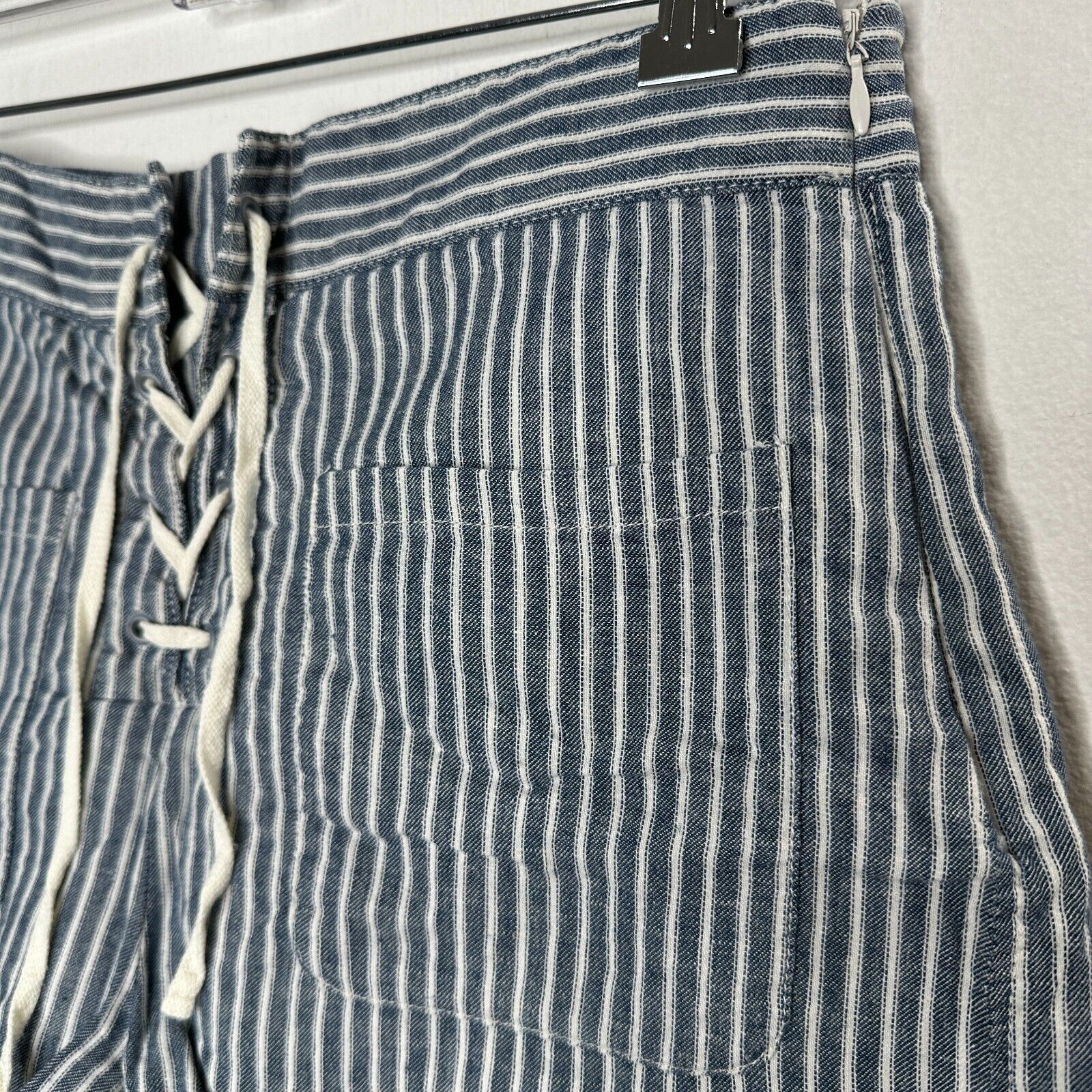 Madewell Madewell Jean Blue Striped High Waist Pockets Lace-Up Shorts Size 27" / US 4 / IT 40 - 6 Thumbnail