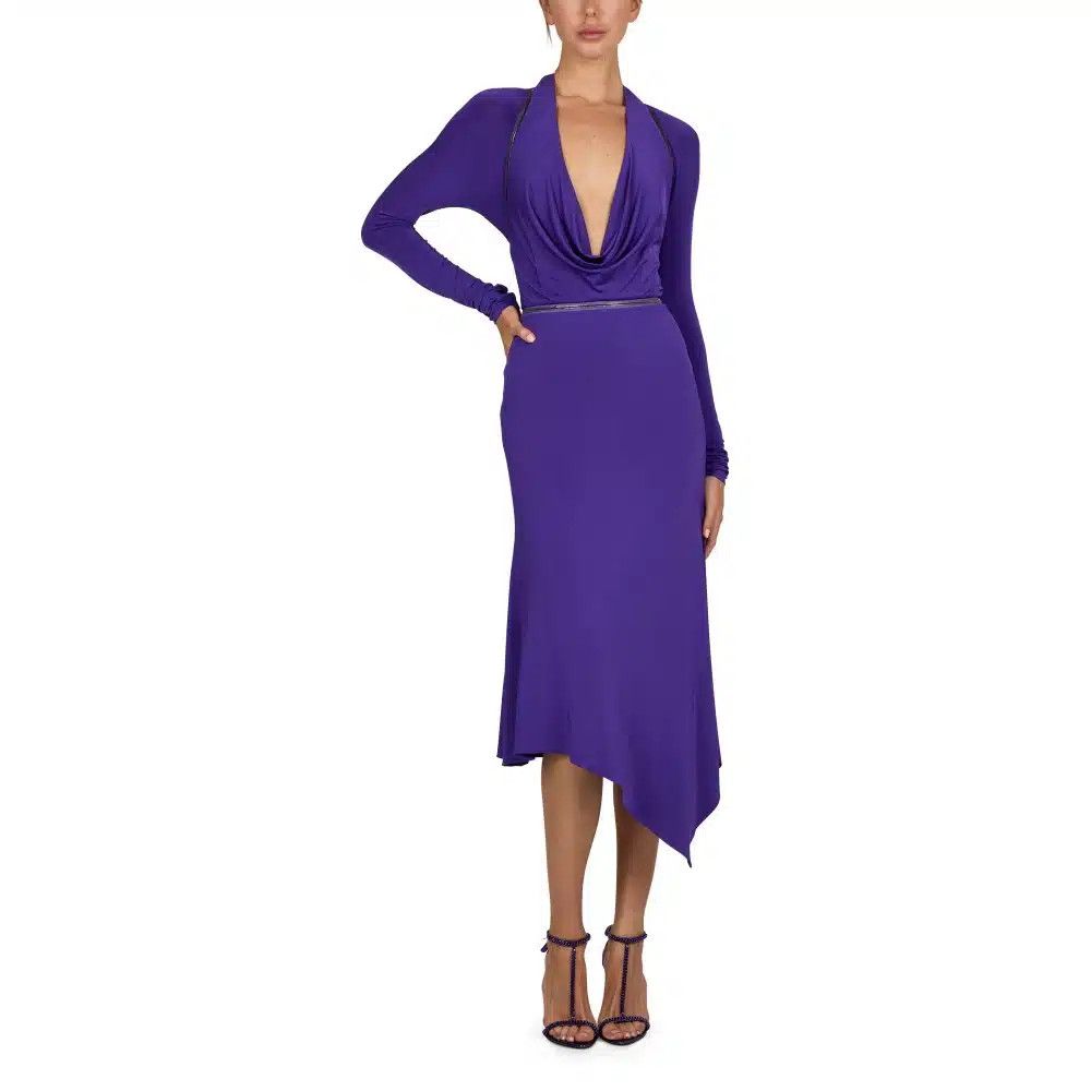 Tom Ford o1loc1c0625 ABJ665 Convertible Asymmetric Midi Dress in Blue Size S / US 4 / IT 40 - 2 Thumbnail