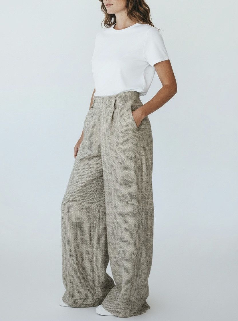 Japanese Brand FINITY Brand Linen Checkered Wide Leg Pants (169) Size 28" / US 6 / IT 42 - 1 Thumbnail