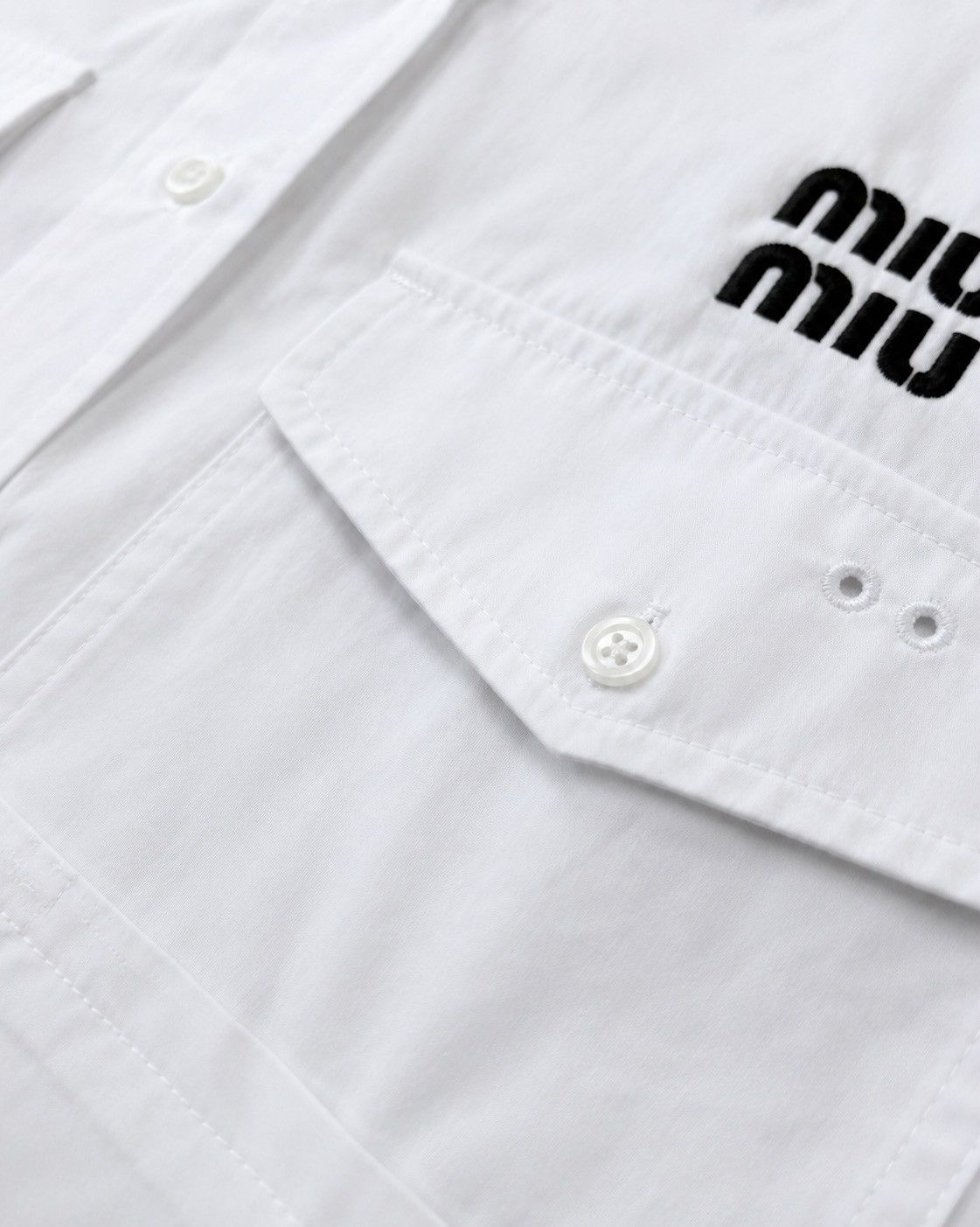 Miu Miu Miu Miu Poplin Shirt Dress (White) Size XS / US 0-2 / IT 36-38 - 5 Thumbnail