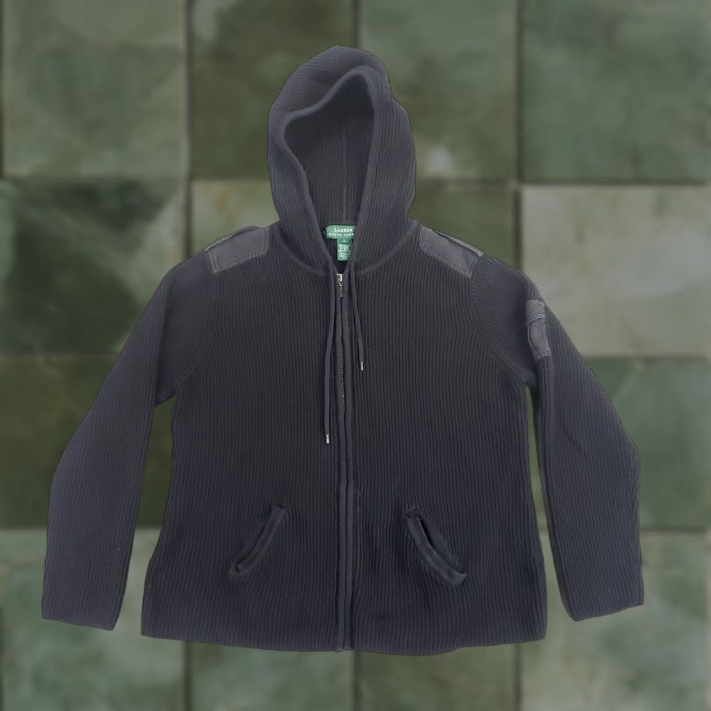 Ralph Lauren Lauren Ralph Lauren Women's Black Hooded Zip Up Jacket Large Cotton Size L / US 10 / IT 46 - 1 Thumbnail