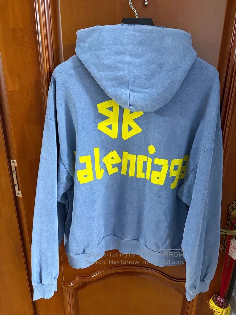 Balenciaga Balenciaga Haze Blue Tape Hooded Sweatshirt Size US XS / EU 42 / 0 - 2 Thumbnail