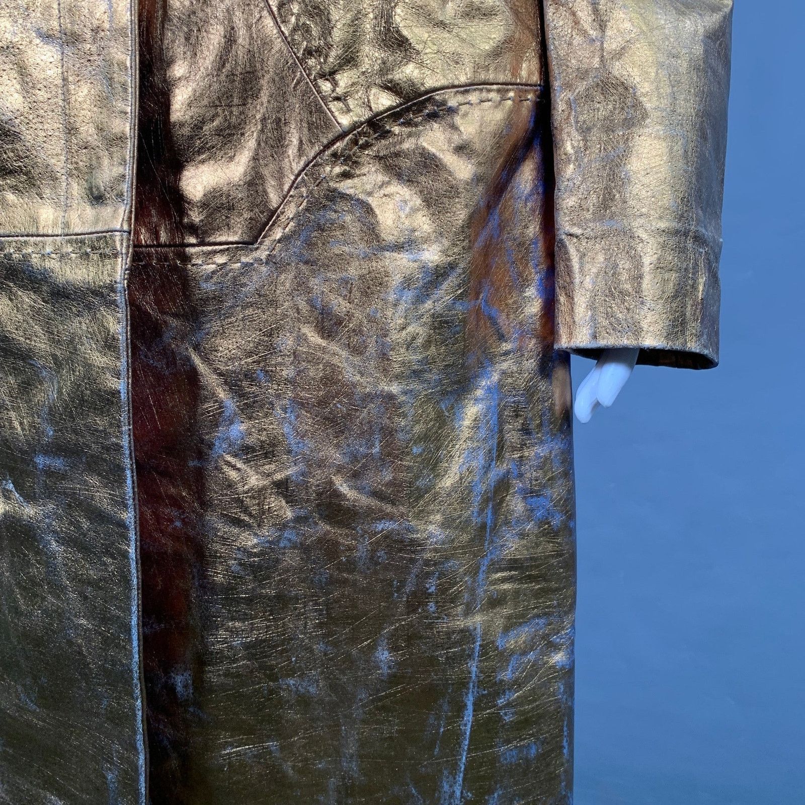 Just Cavalli Size 4 Gold Metallic Leather Distressed Snaps Coat Size S / US 4 / IT 40 - 5 Thumbnail