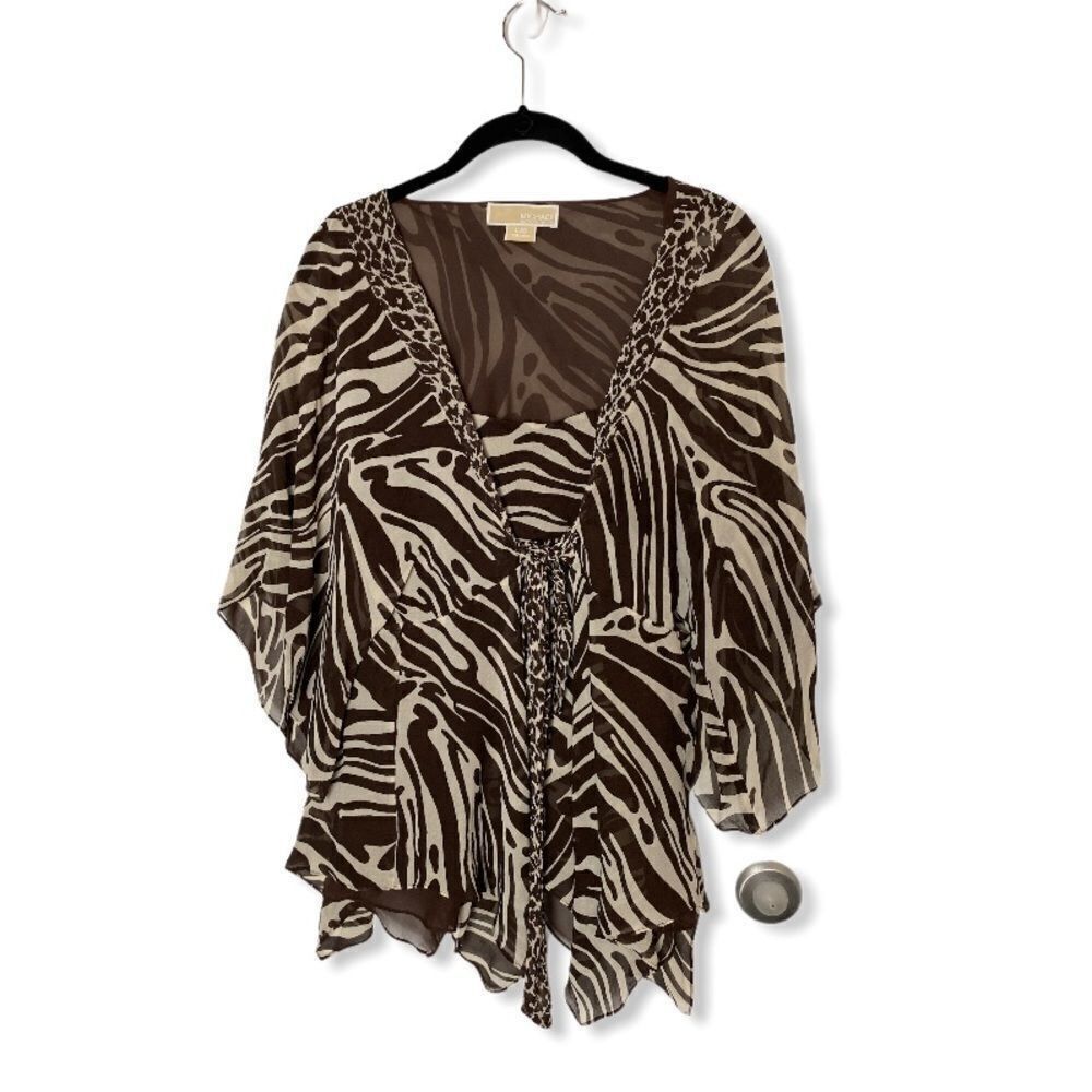 Michael Kors Michael Kors Silk Animal Print Blouse | Tie Front | Wing Sle Size L / US 10 / IT 46 - 2 Thumbnail