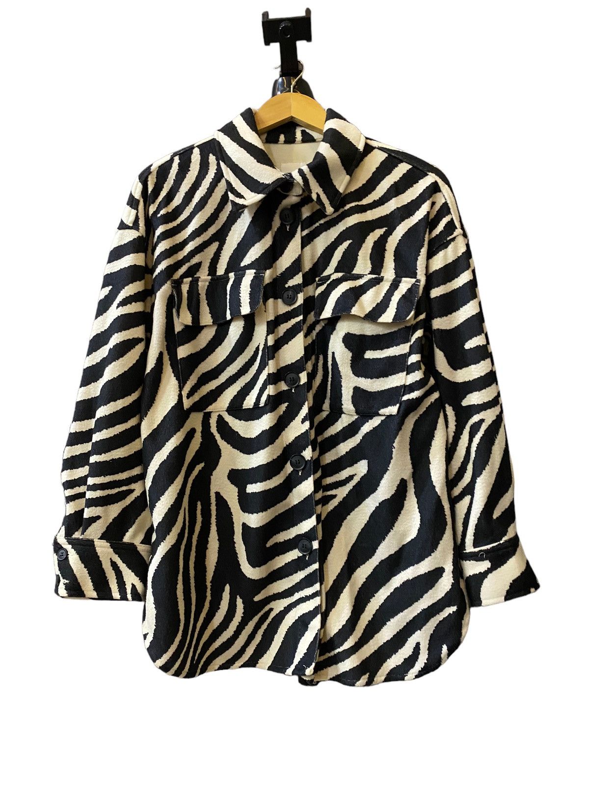 image of H&M Button Jacket in White Zebra, Women's (Size Large)