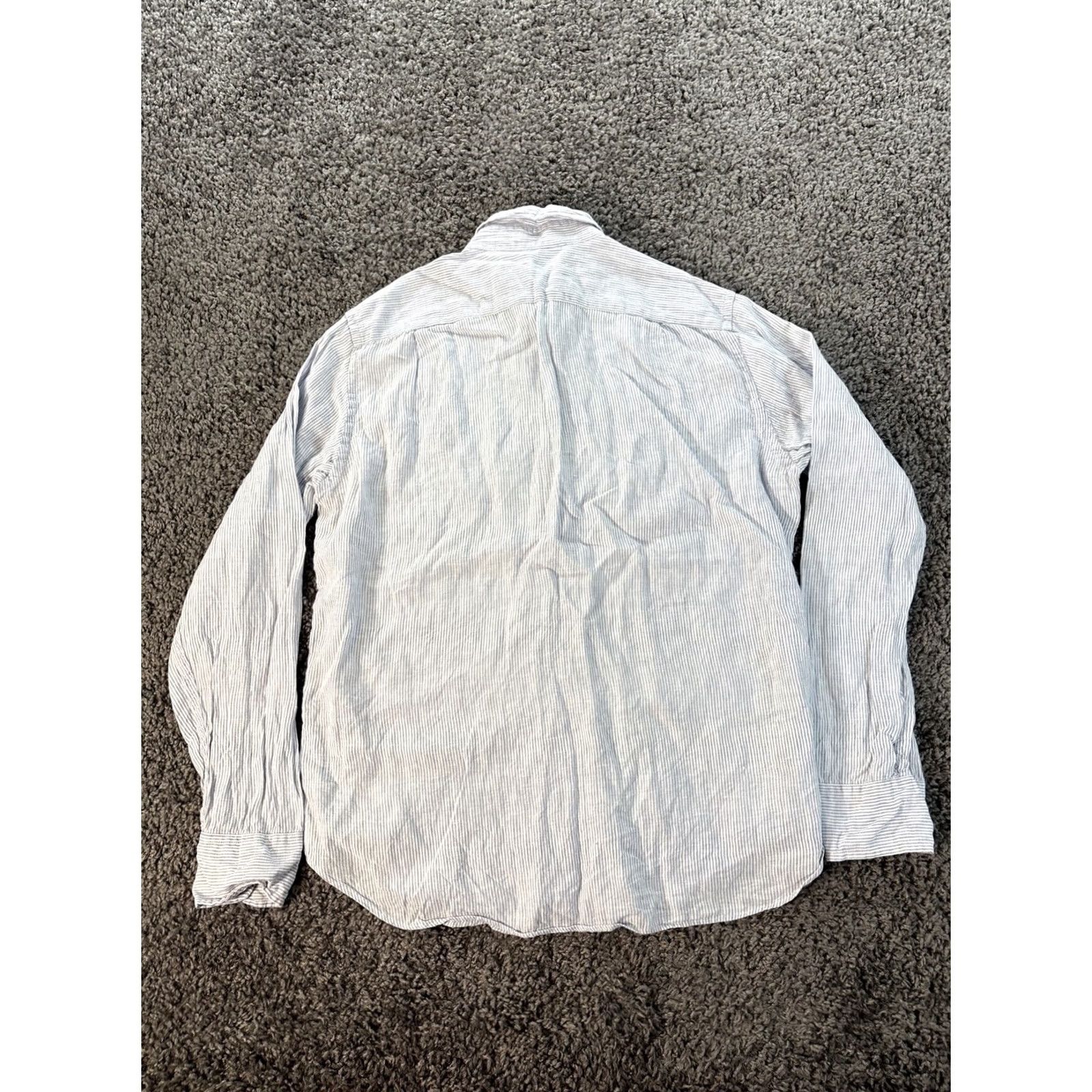 Vintage J. Crew Baird McNutt Irish Linen Mens M Slim Button-Down Blue White Striped Shirt Size M / US 6-8 / IT 42-44 - 5 Thumbnail