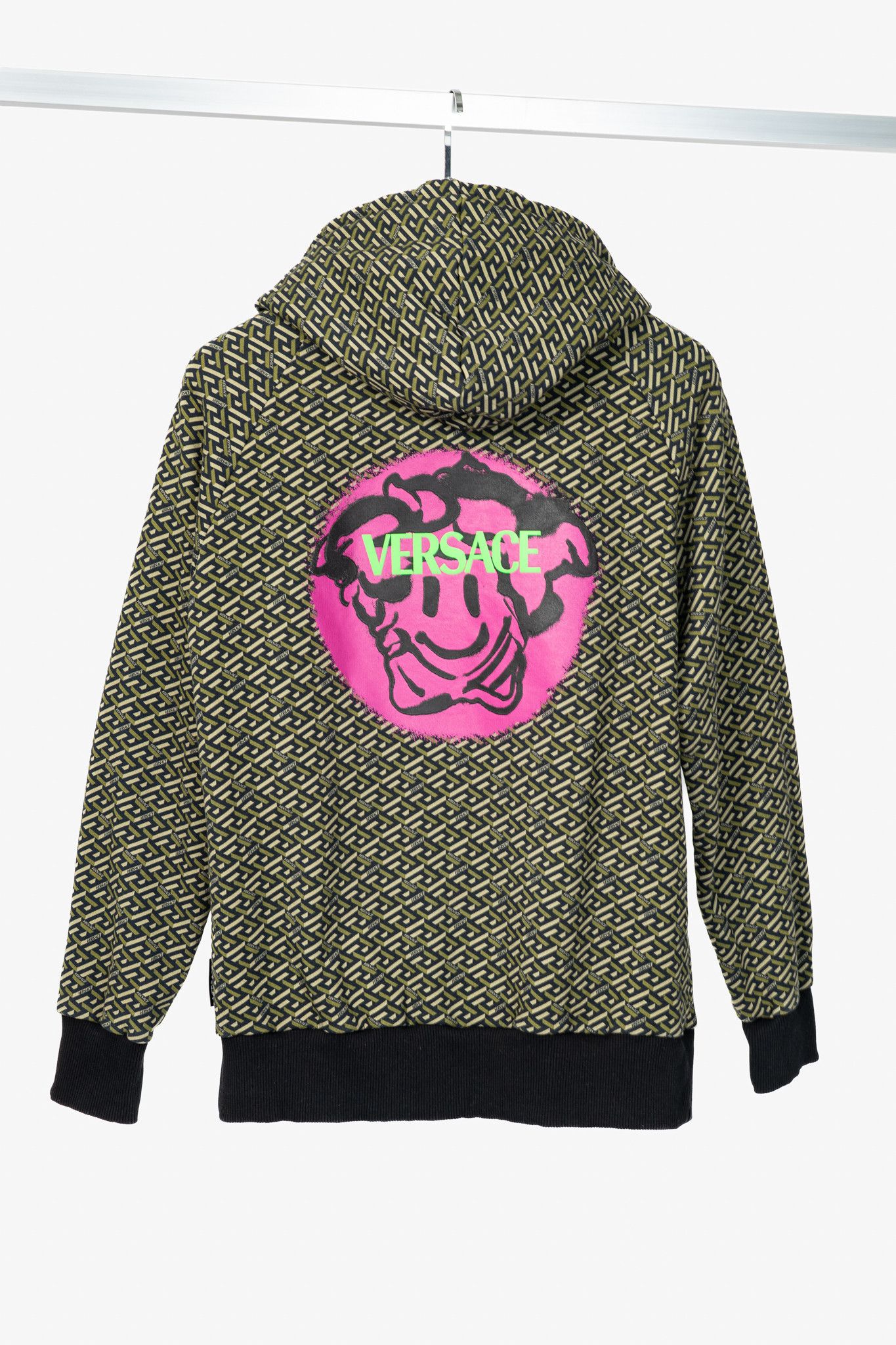 Versace Versace AW21 Green Cotton Greca-Print Smiling Medusa Hoodie Size US S / EU 44-46 / 1 - 2 Thumbnail
