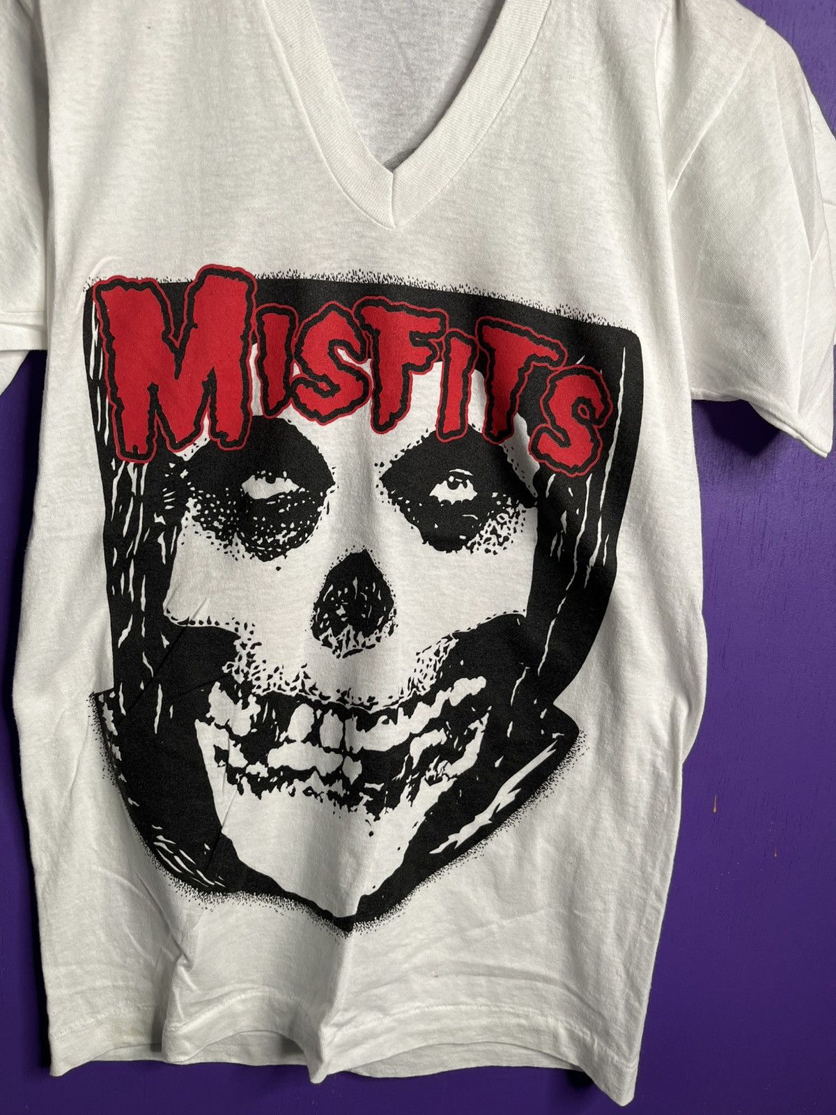 Band Tees × Vintage Vintage 80s the misfits skull v-neck band t-shirt Size M / US 6-8 / IT 42-44 - 3 Thumbnail