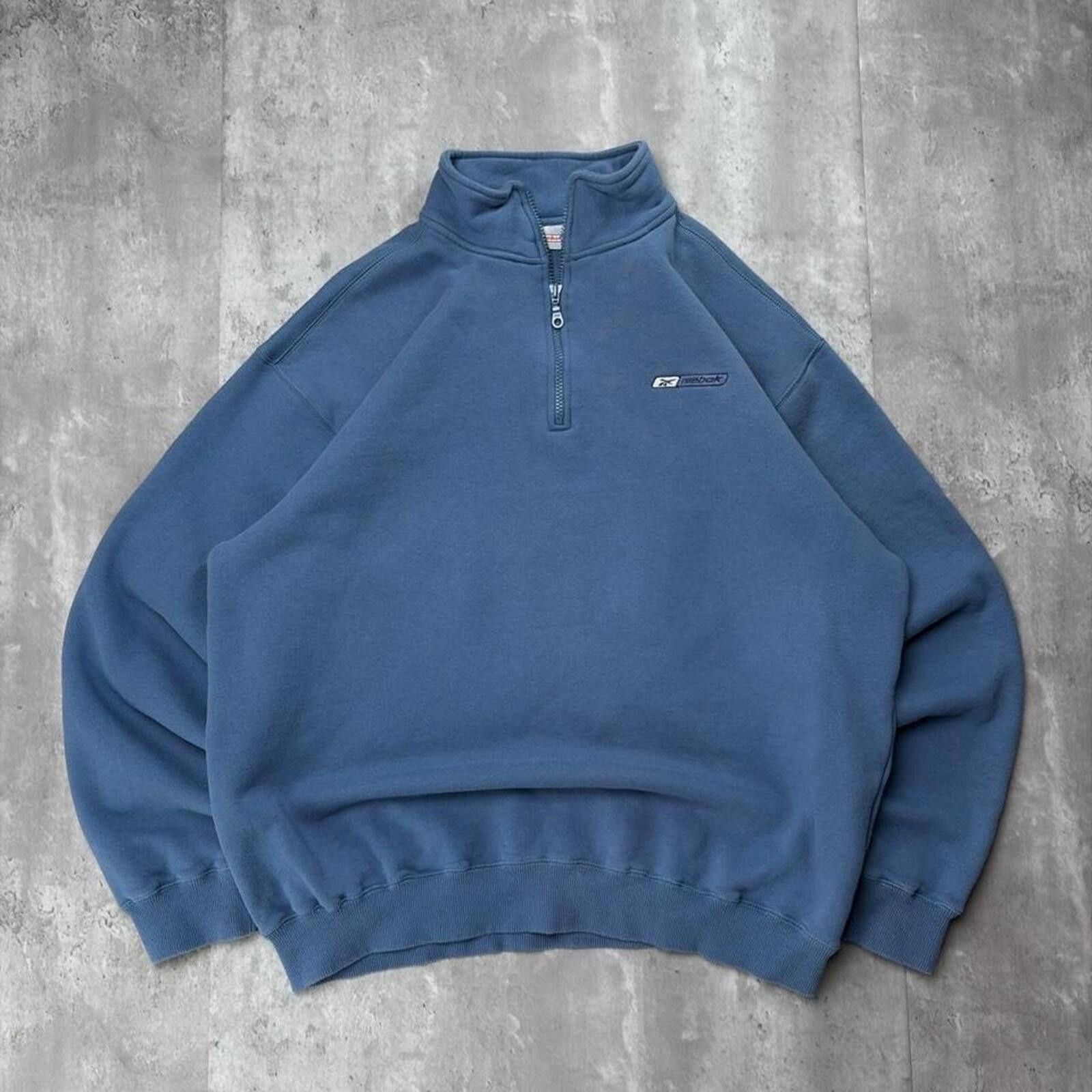 Reebok Vintage Blue Reebok Grunge Quarter Zip Pullover Sweater Size US XL / EU 56 / 4 - 1 Thumbnail