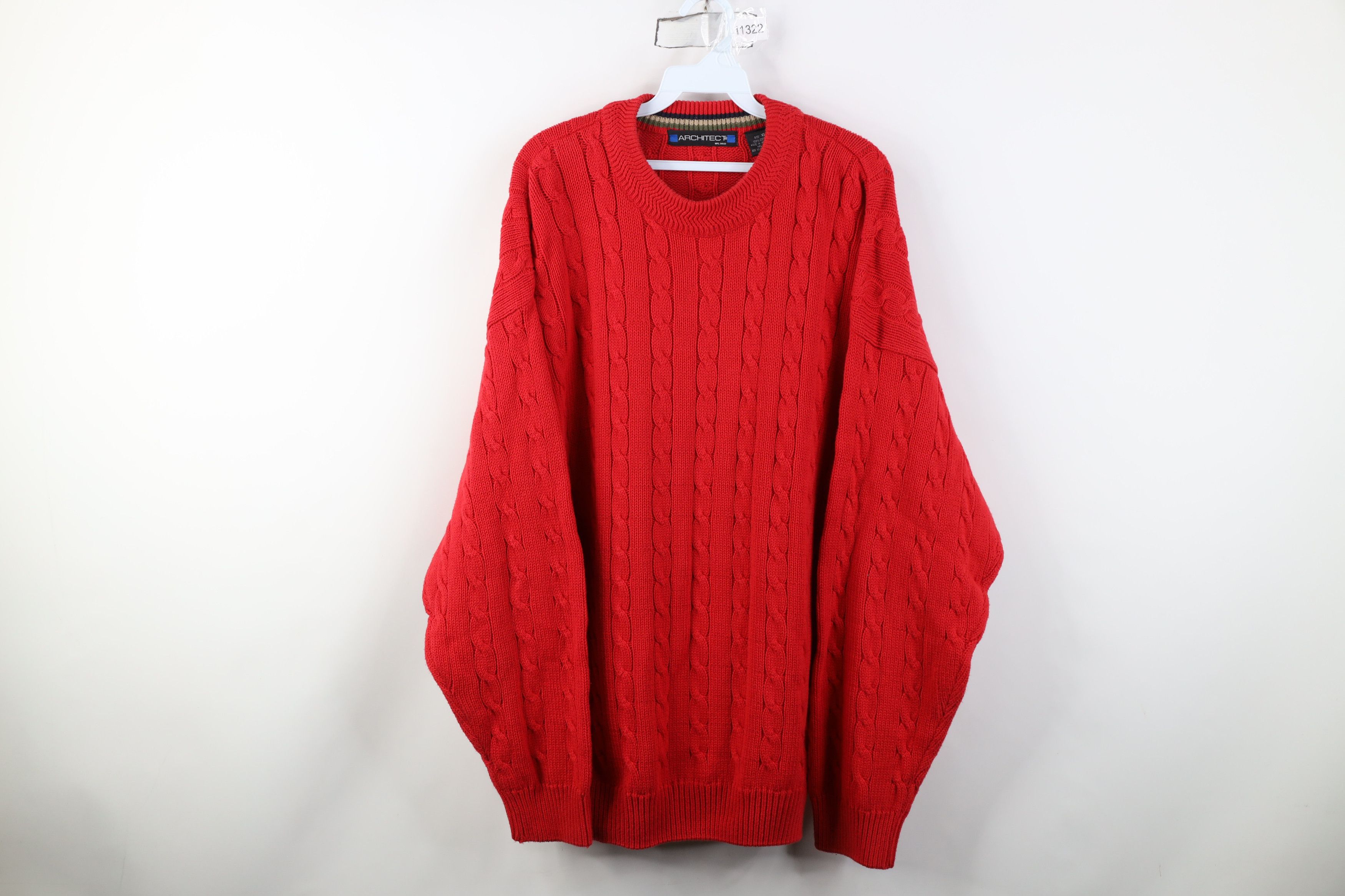 Vintage Vintage 90s Streetwear Cable Knit Crewneck Sweater Red Size US XL / EU 56 / 4 - 1 Thumbnail