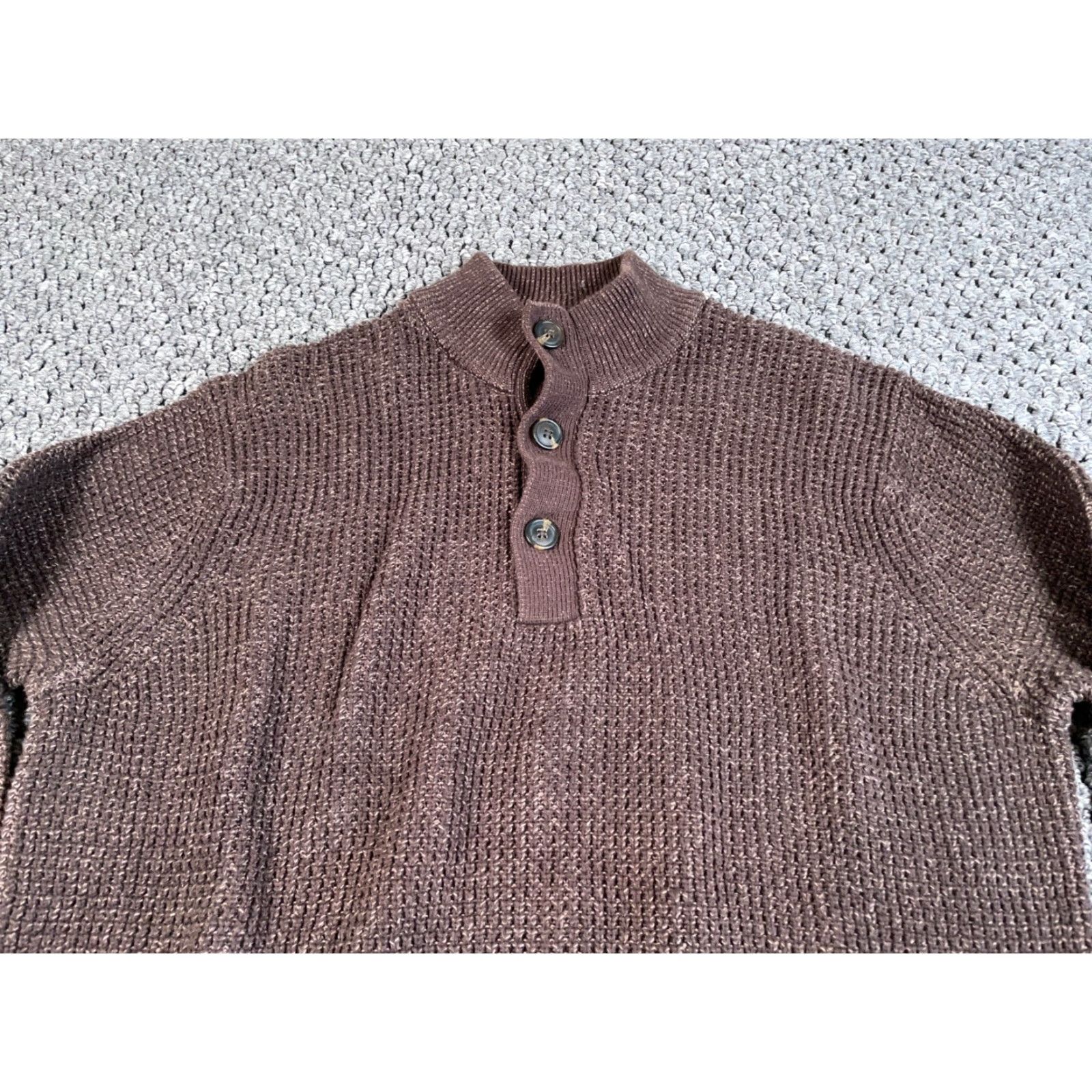 Vintage VINTAGE Henley Sweater Shirt Men Large Brown 90s Chunky Knit Mock Neck Heavyweight Cotton Retro Size US L / EU 52-54 / 3 - 4 Thumbnail