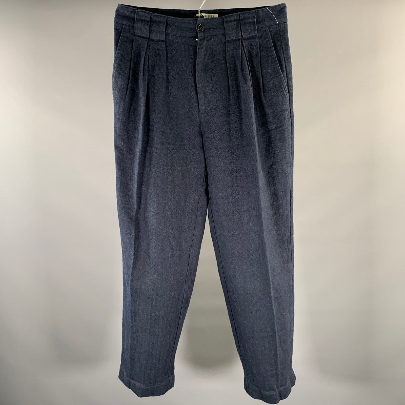 Alex Mill ALEX MILL Navy Herringbone Linen Pleated Casual Pants Size US 32 / EU 48 - 1 Thumbnail