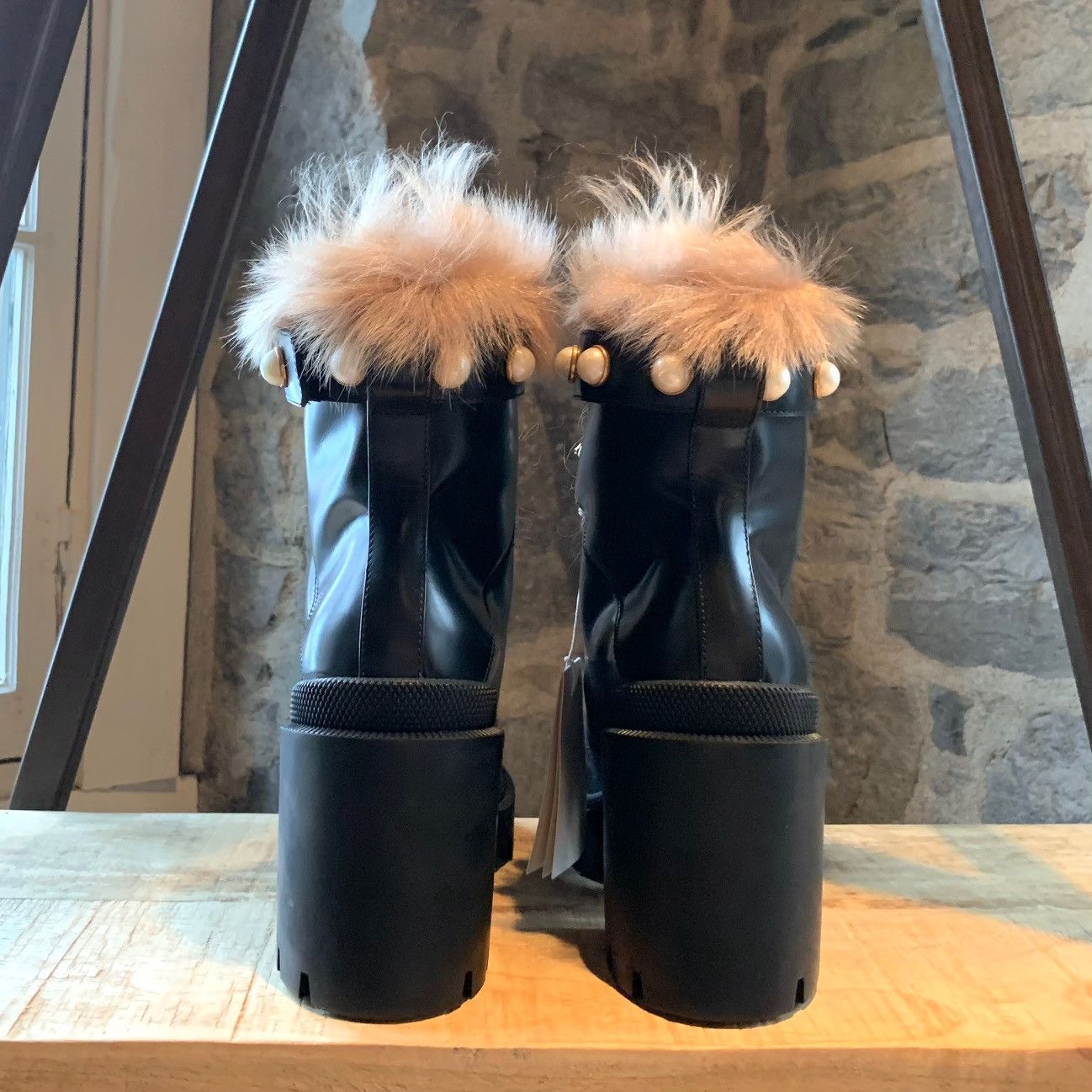 Gucci Gucci Black Leather Trip Heeled Fur Pearl Boots Size US 8 / IT 38 - 6 Thumbnail