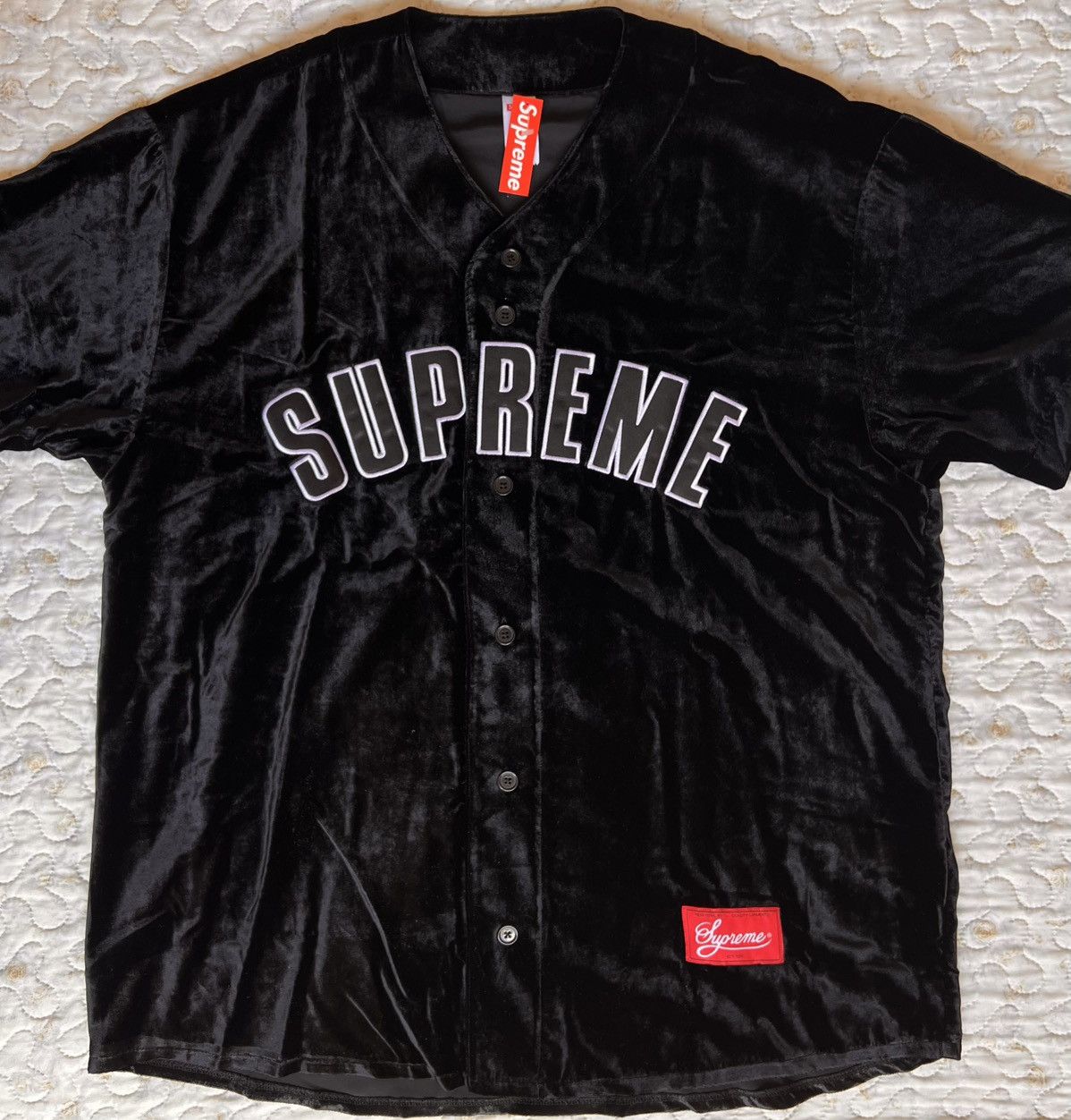 XXL Supreme Velvet Baseball jersey black suede sport satin