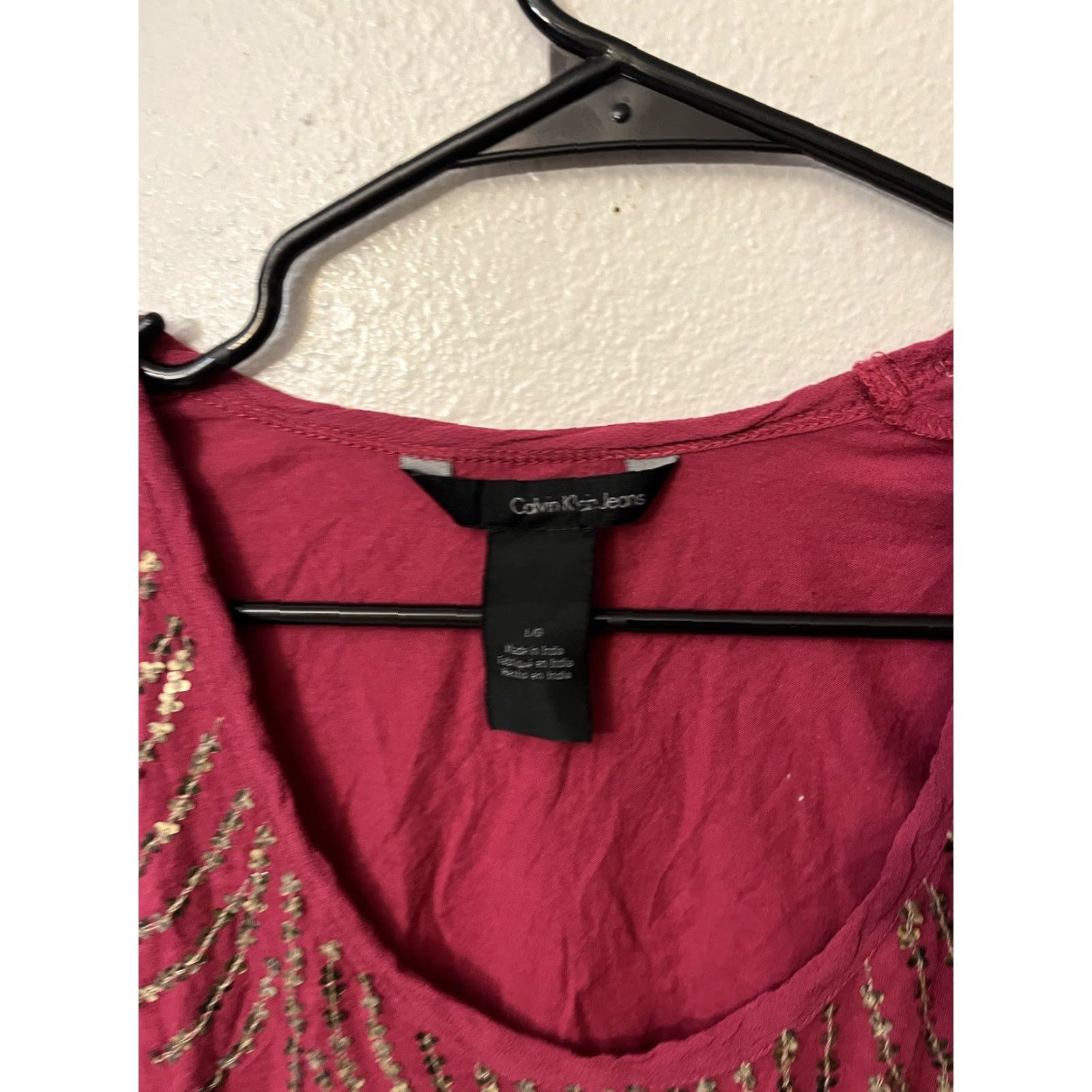 Calvin Klein Calvin Klein Jeans Shirt Women L Red Sequin Long Sleeve Scoop Neck Size L / US 10 / IT 46 - 2 Thumbnail