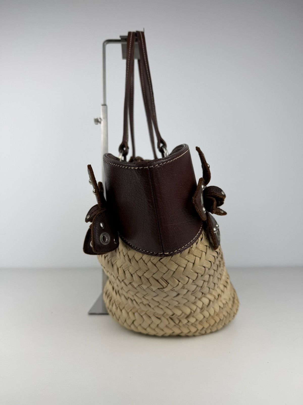Miu Miu Vintage 90s archive miu miu raffia and leather tote bag Size ONE SIZE - 4 Thumbnail