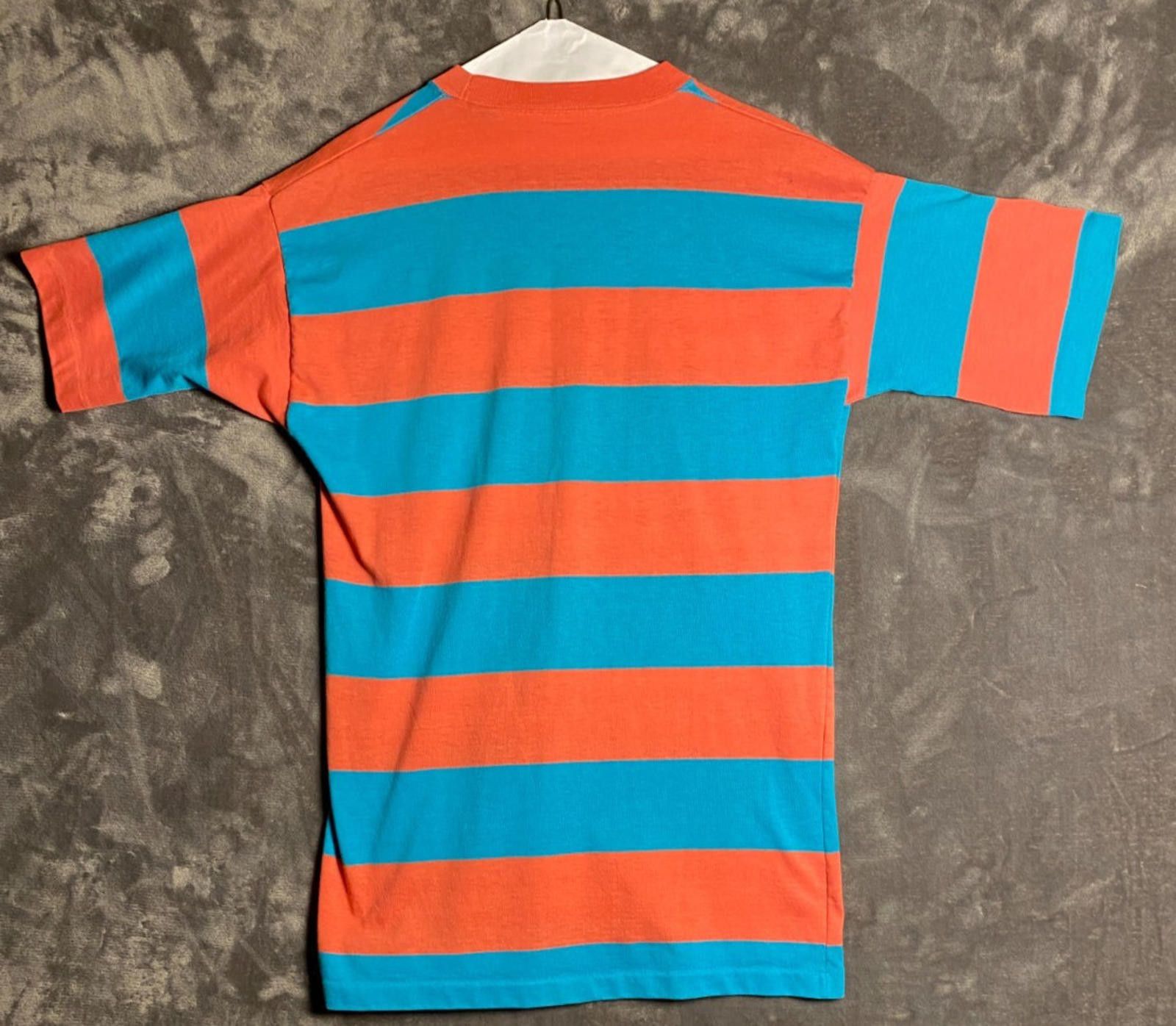 The Unbranded Brand Womens Salmon/Teal Striped Tshirts Short Sleeve Sz. M (B5) Size M / US 6-8 / IT 42-44 - 2 Thumbnail