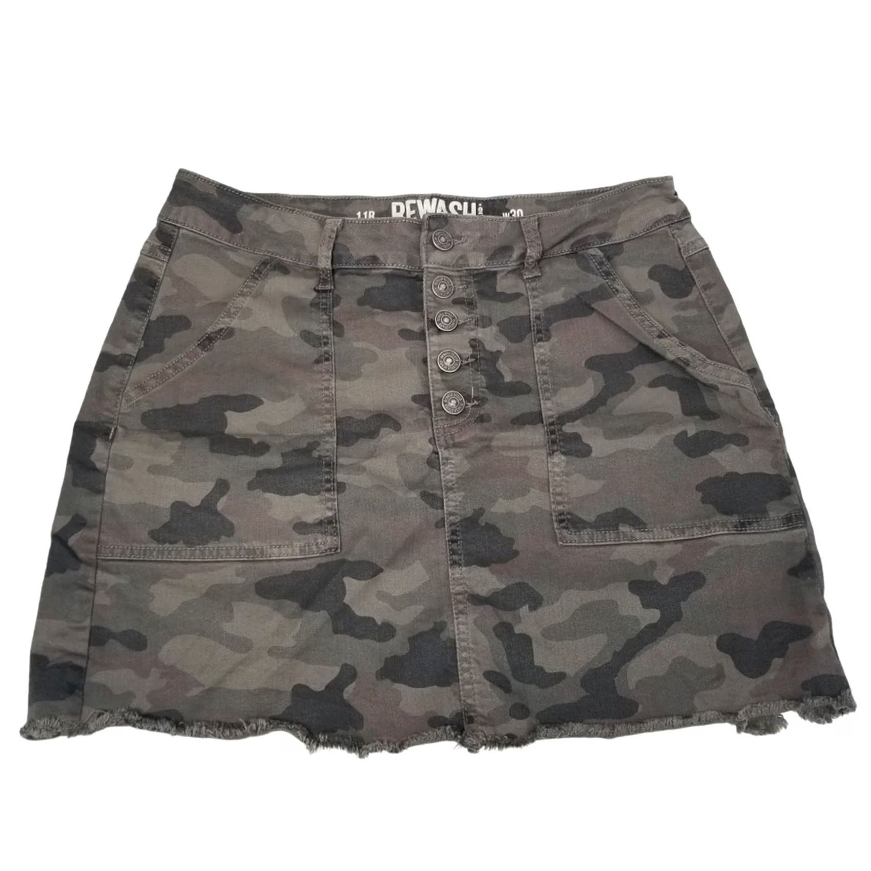 Vintage Rewash Skirt Womens 11R W30 Camo Mini Button Fly Raw Hem Size 32" / US 10 / IT 46 - 4 Thumbnail