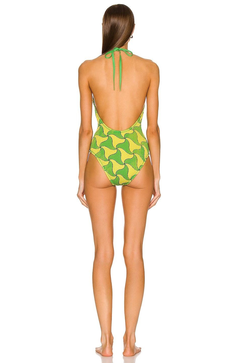 Bottega Veneta BOTTEGA VENETA green yellow one piece crinkle swimsuit M q Size 28" / US 6 / IT 42 - 7 Thumbnail