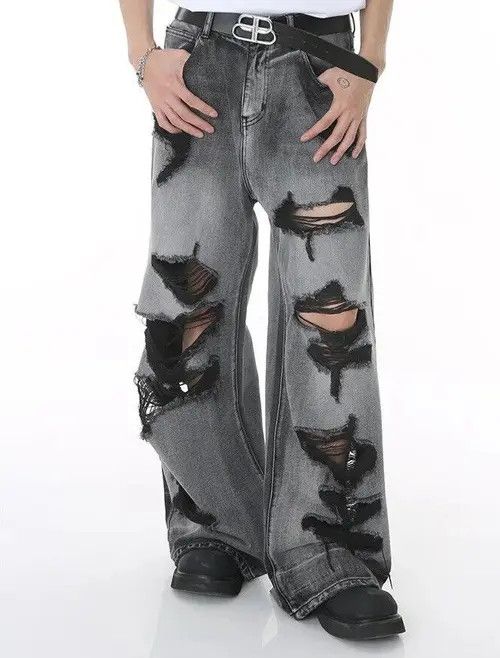 Japanese Brand × Jean Worn Out Wide Leg Denim Size US 29 - 2 Thumbnail