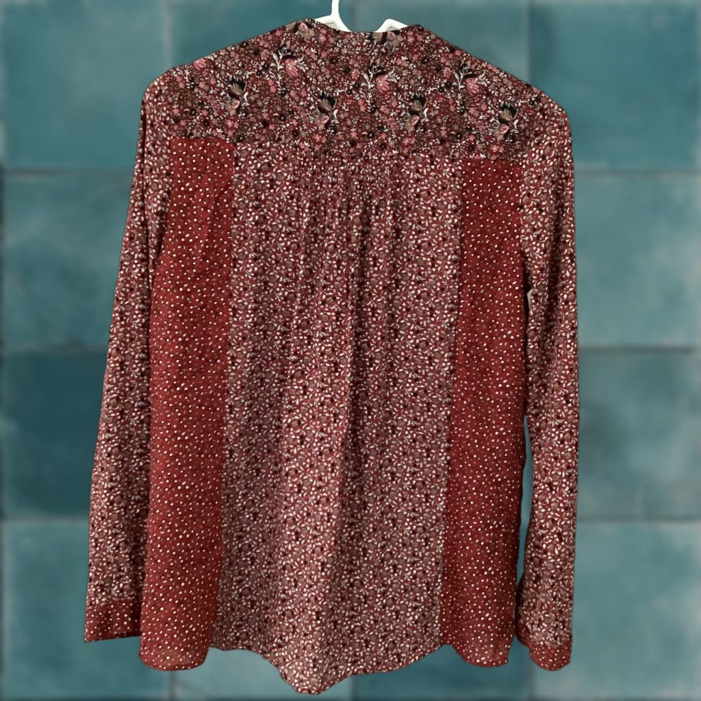Zara Zara Basic Women S Burgundy Floral Patchwork V Neck Pullover Blouse Boho Shirt Patchwork Floral V-Neck Long Sleeve Button Cuffs You May Also Like Size S / US 4 / IT 40 - 1 Thumbnail