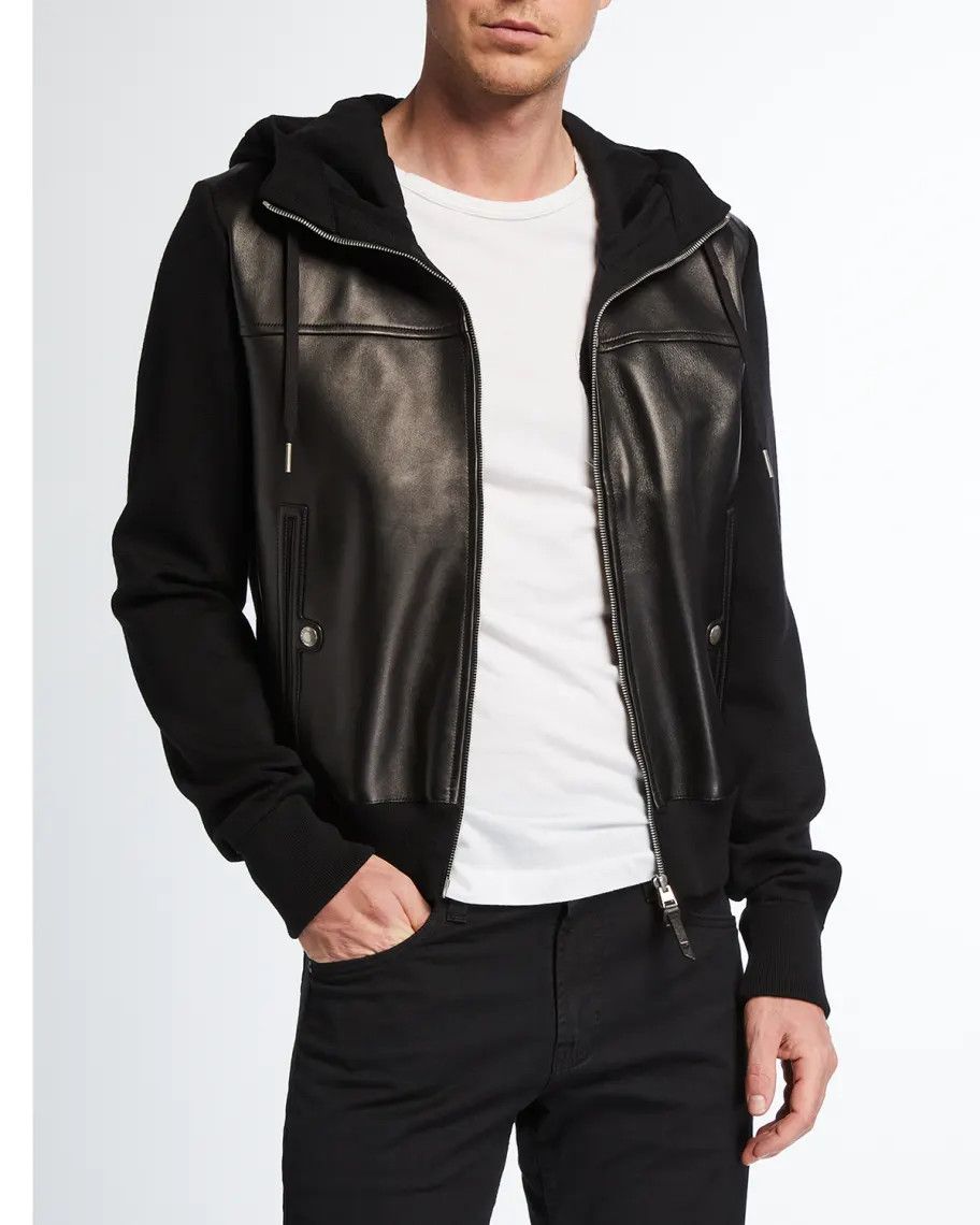 Tom Ford o1w1db10824 Wool/Lamb Leather Hooded Jacket in Black Size US XL / EU 56 / 4 - 2 Thumbnail