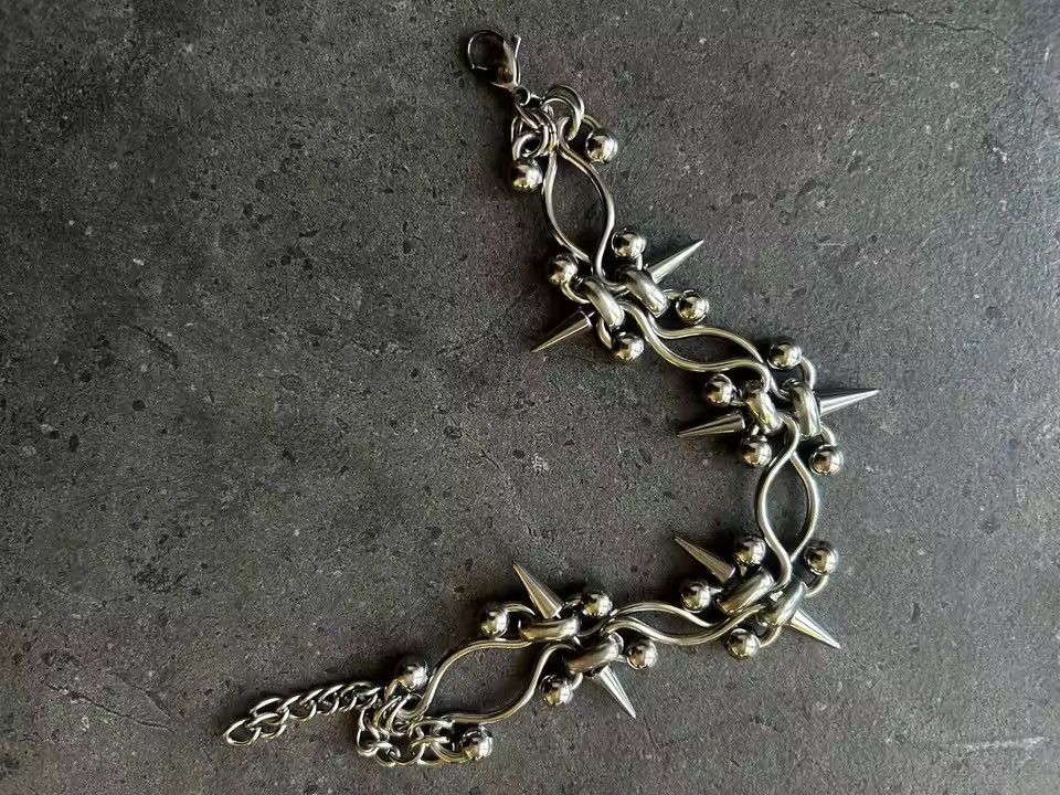 Japanese Brand Punk Rock Piercing Spike Double Layer Chain Bracelet Size ONE SIZE - 2 Thumbnail