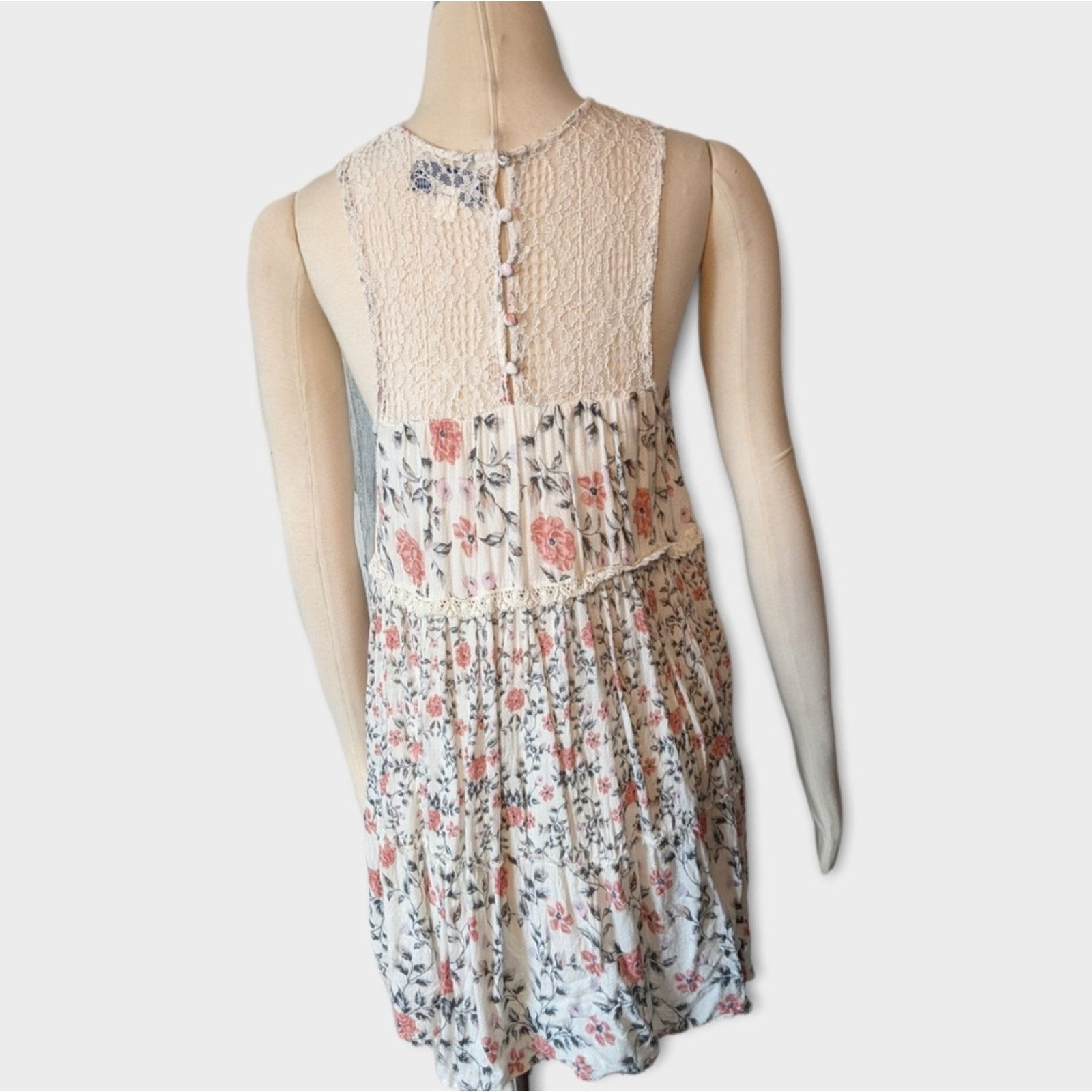 Other BLUE RAIN Cream Floral Tiered Dress w/ Lace Shoulder Medium Size M / US 6-8 / IT 42-44 - 6 Thumbnail