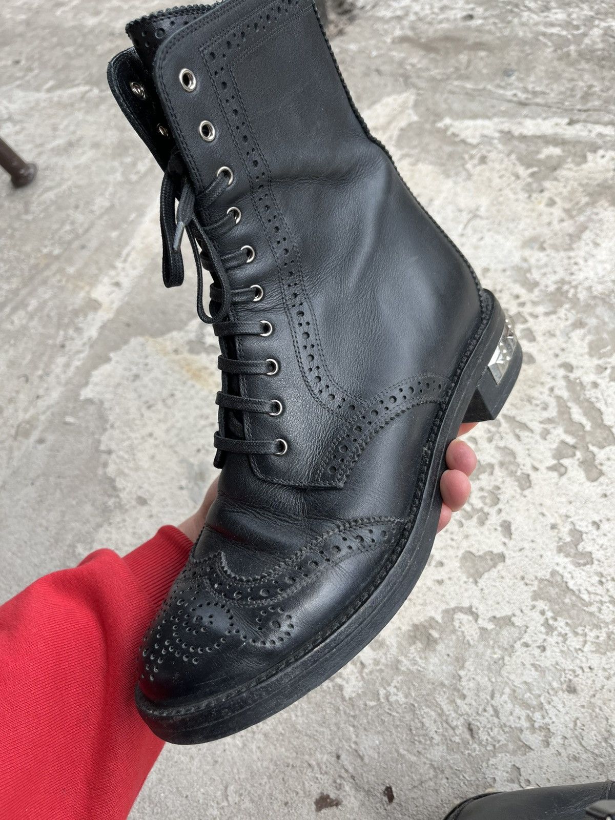 Prada MIU MIU Leather Studded Heels Combat Boots Y2K Shoes Size US 8 / IT 38 - 15 Thumbnail