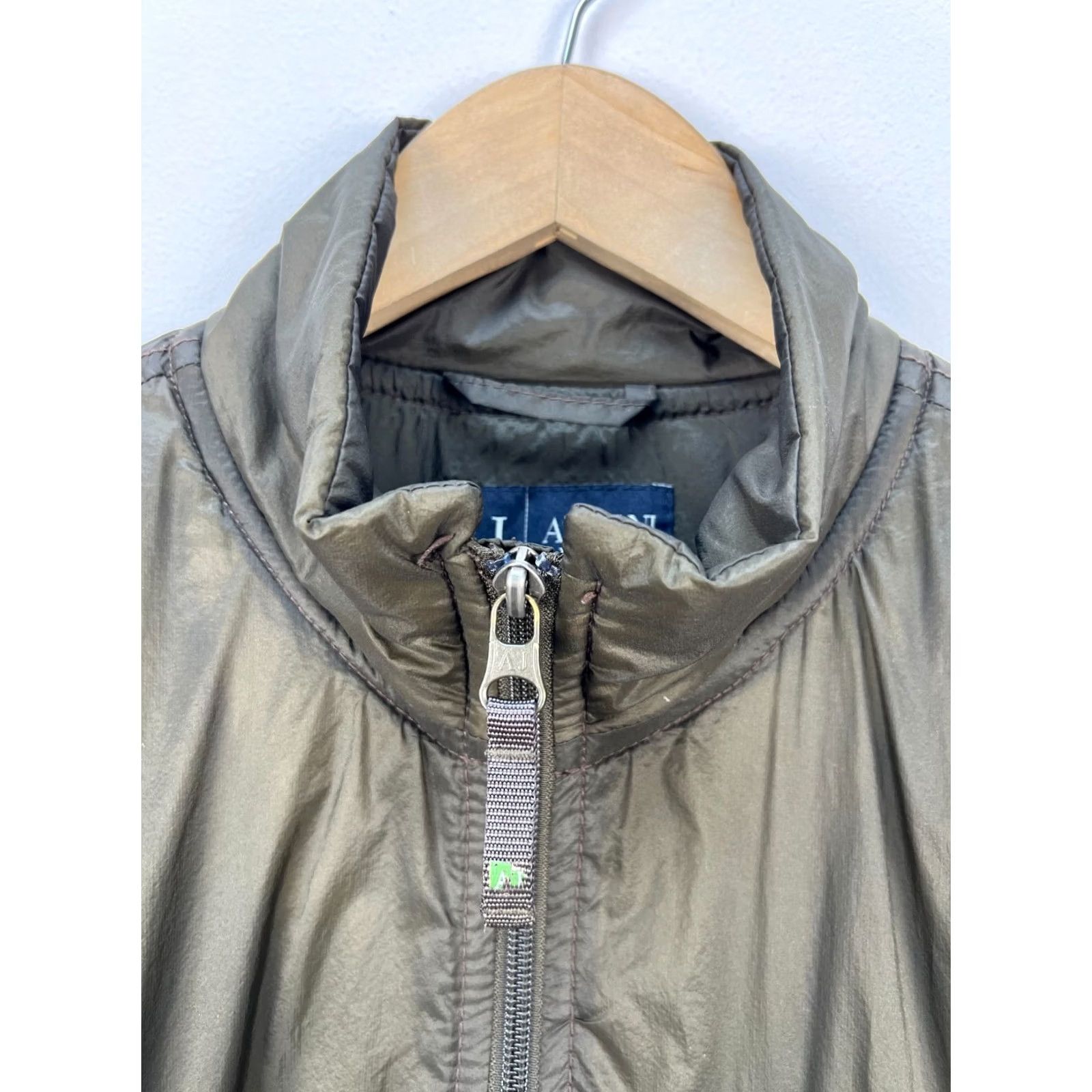 Vintage VINTAGE Armani Jeans Jacket Men S Nylon Lightweight & Warm Dark olive green Logo Archive Piece EU 48 / US S Size US 29 - 7 Thumbnail
