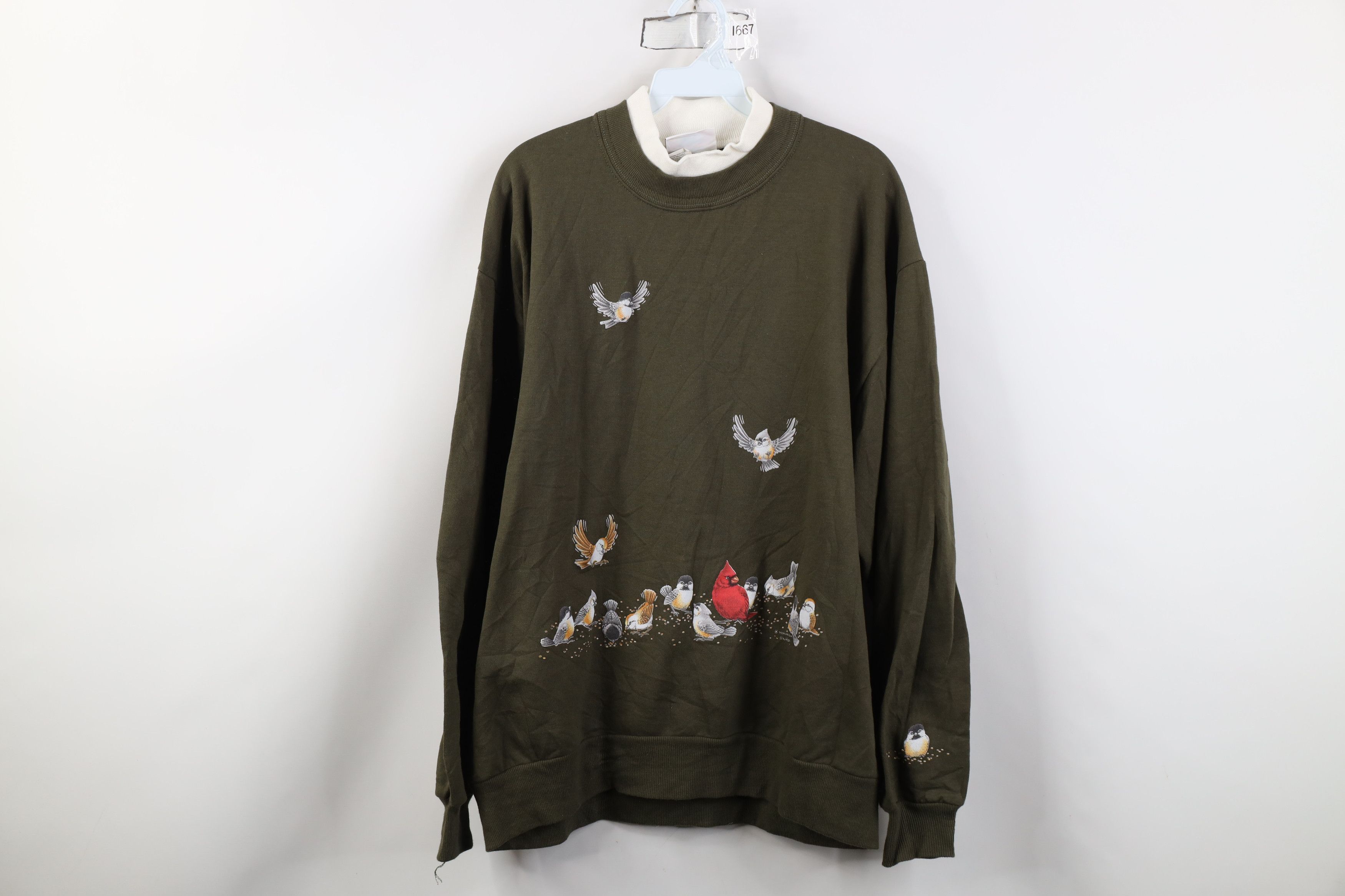 Vintage Vintage 90s Streetwear Nature Birds Layered Sweatshirt Green Size L / US 10 / IT 46 - 1 Thumbnail