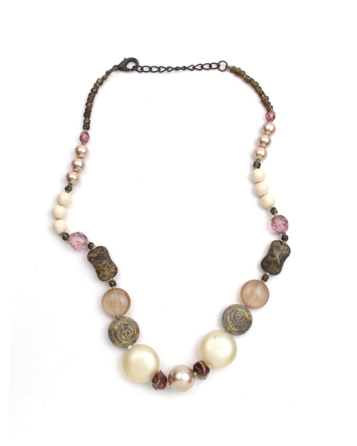 Vintage 2000 JAPANESE MADE SPECKLED STONE BEADS METAL CHARM NECKLACE Size ONE SIZE - 1 Thumbnail