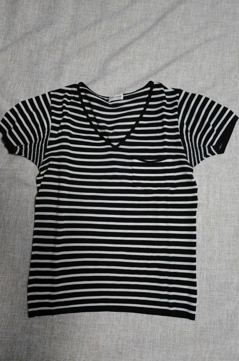 Saint Laurent Paris Saint Laurent Paris Black and white striped Merino worsted Size S / US 4 / IT 40 - 1 Thumbnail