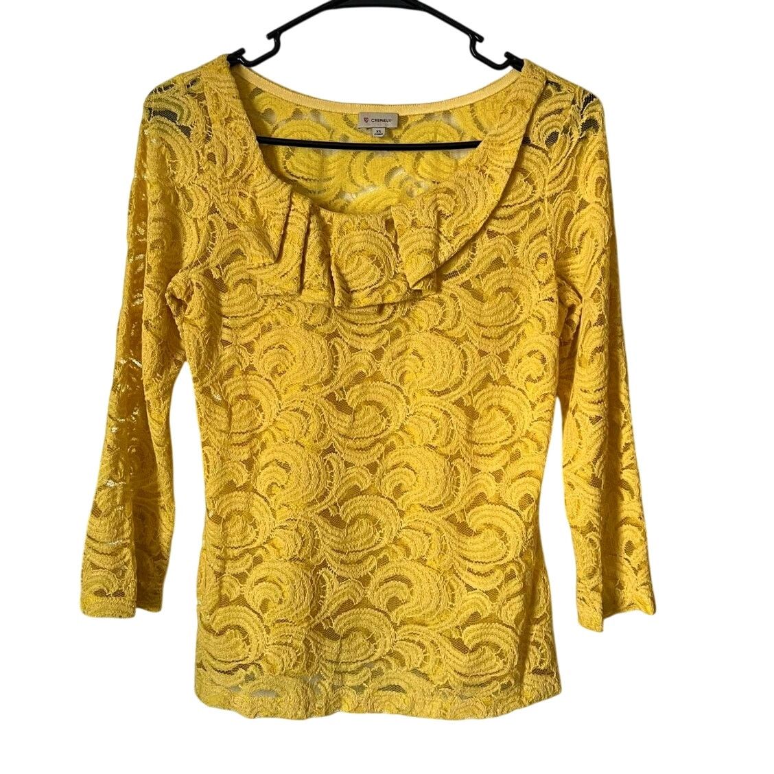 Cremieux Cremieux Women’s Mustard Yellow Lace Top – Size XS Size XS / US 0-2 / IT 36-38 - 1 Thumbnail