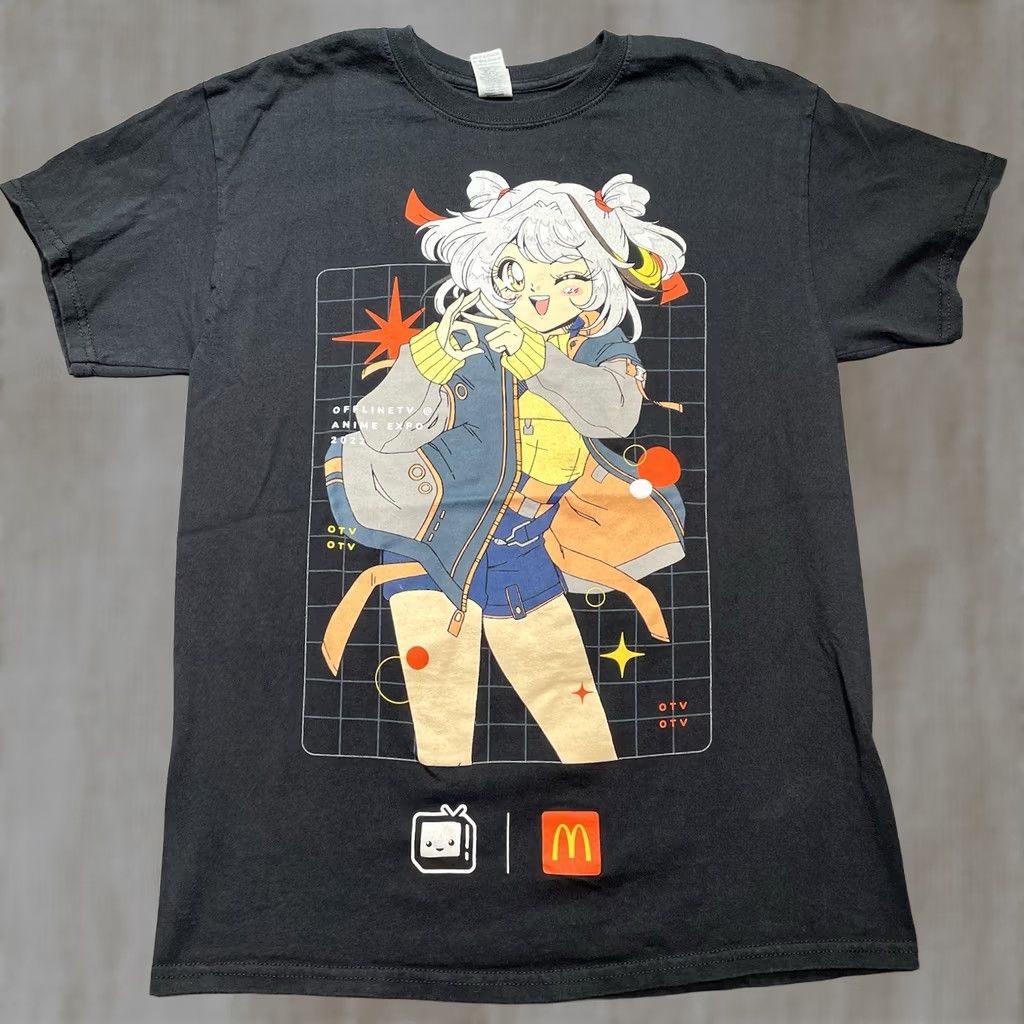 Gildan Offline TV Shirt Men M Black Anime Limited Edition McDonalds LilyPichu Scarra 2022 OTV T-Shirt Crew Neck Short Sleeve Nike? Size US M / EU 48-50 / 2 - 1 Thumbnail