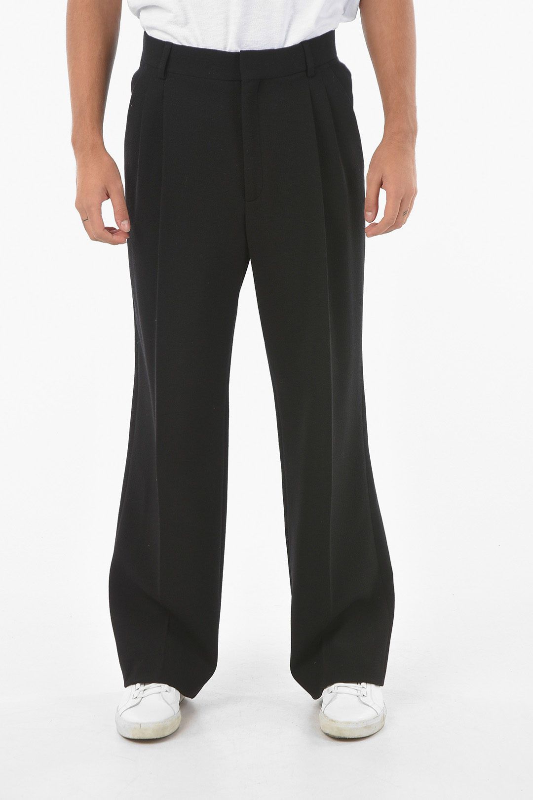 image of Casablanca Black High-Waisted Merino Wool Pleated Trousers, Men's (Size 38)