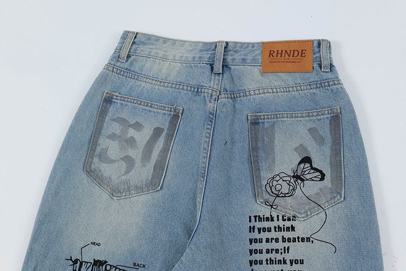 Jean American retro graffiti print ripped jeans for men Size US 32 / EU 48 - 5 Thumbnail