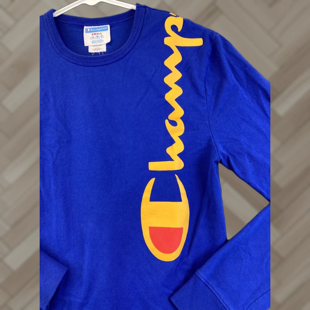 Champion Champion Men T-Shirt S Long Sleeve Blue Spellout Authentic Cotton Shirt 78-55 Size US S / EU 44-46 / 1 - 1 Thumbnail